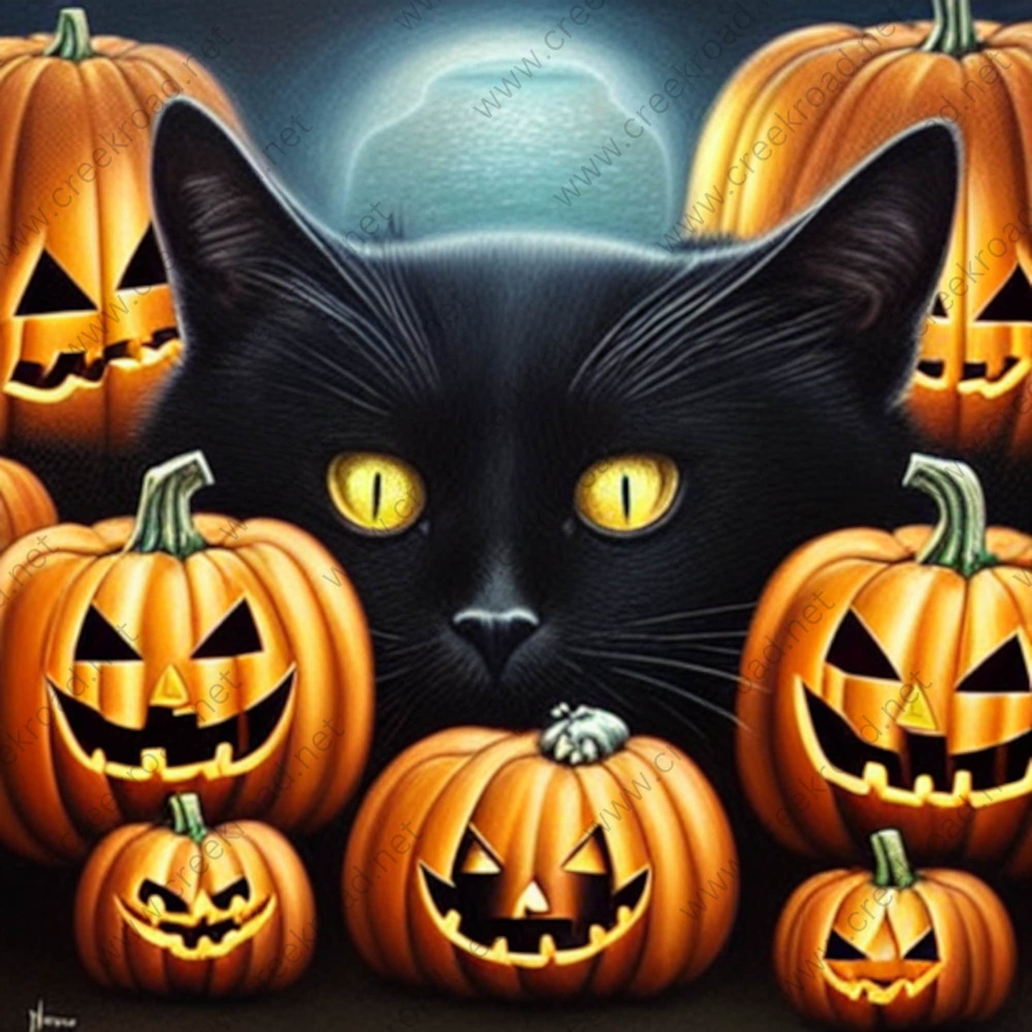 Black Cat Jack-O-Lanterns Wreath Sign-10"X10" Square-Halloween-Sublimation-Decor