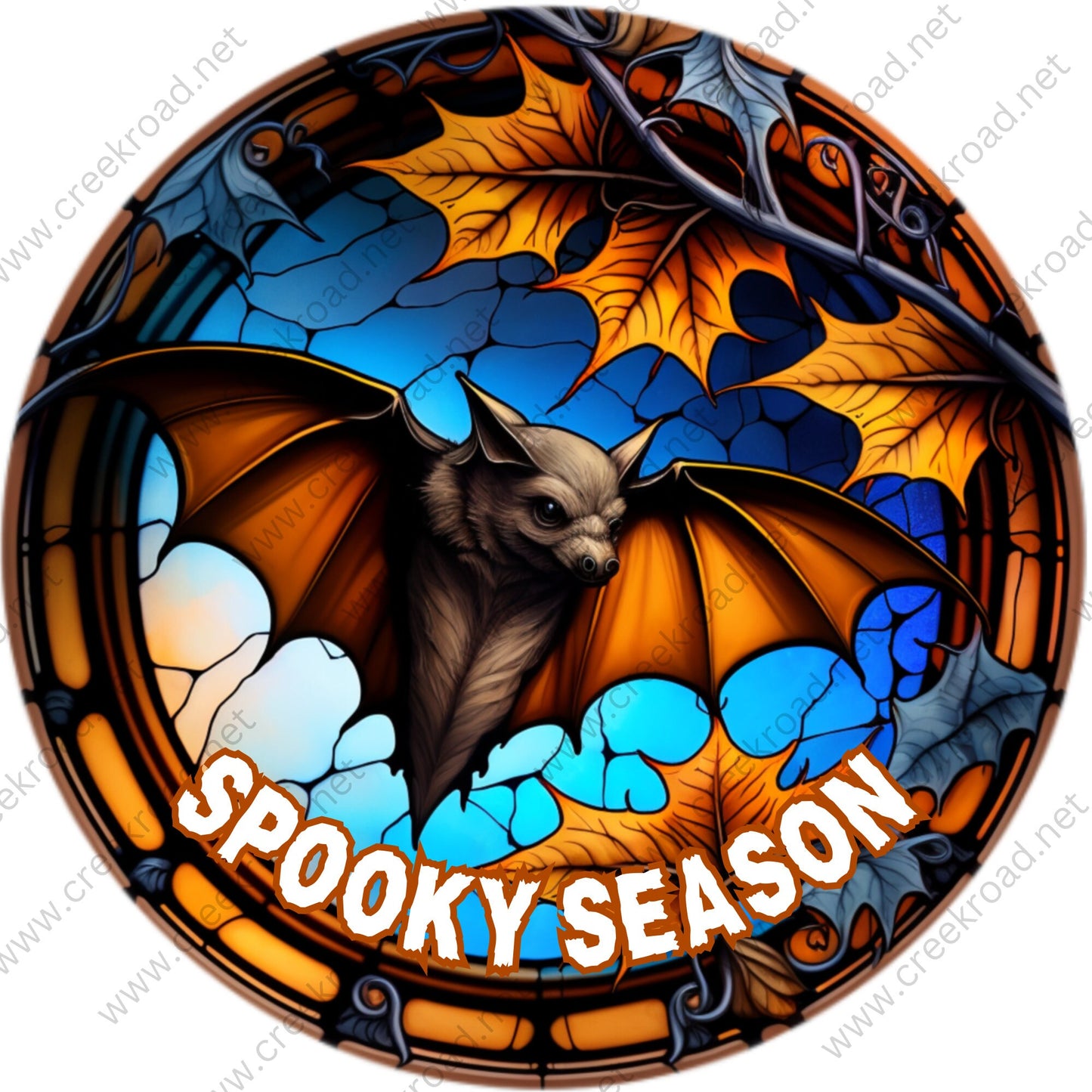 Spooky Season Halloween Bat Wreath Sign-Fall-Sublimation-Round-Decor