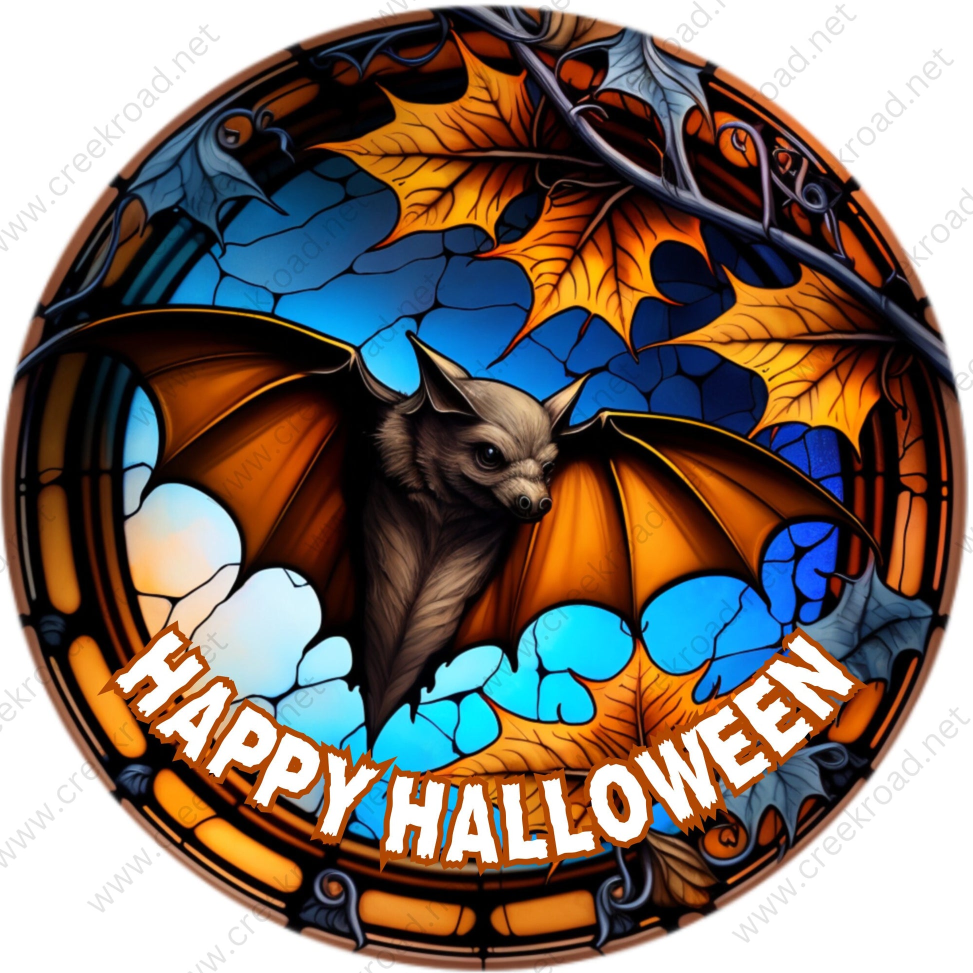 Happy Halloween Bat Wreath Sign-Fall-Sublimation-Round-Decor