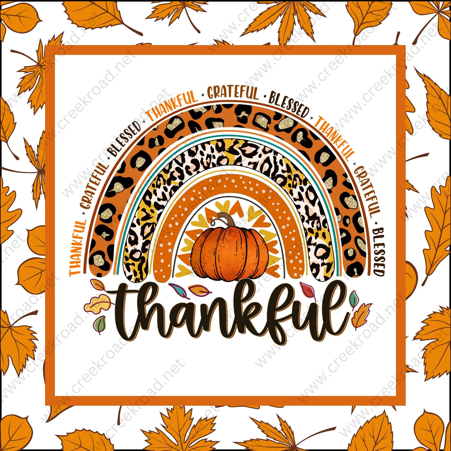 Thankful Grateful Blessed with Fall Leaves Border Wreath Sign - Autumn Fall- Wreath Sign - Sublimation Sign - Wreath Attachment