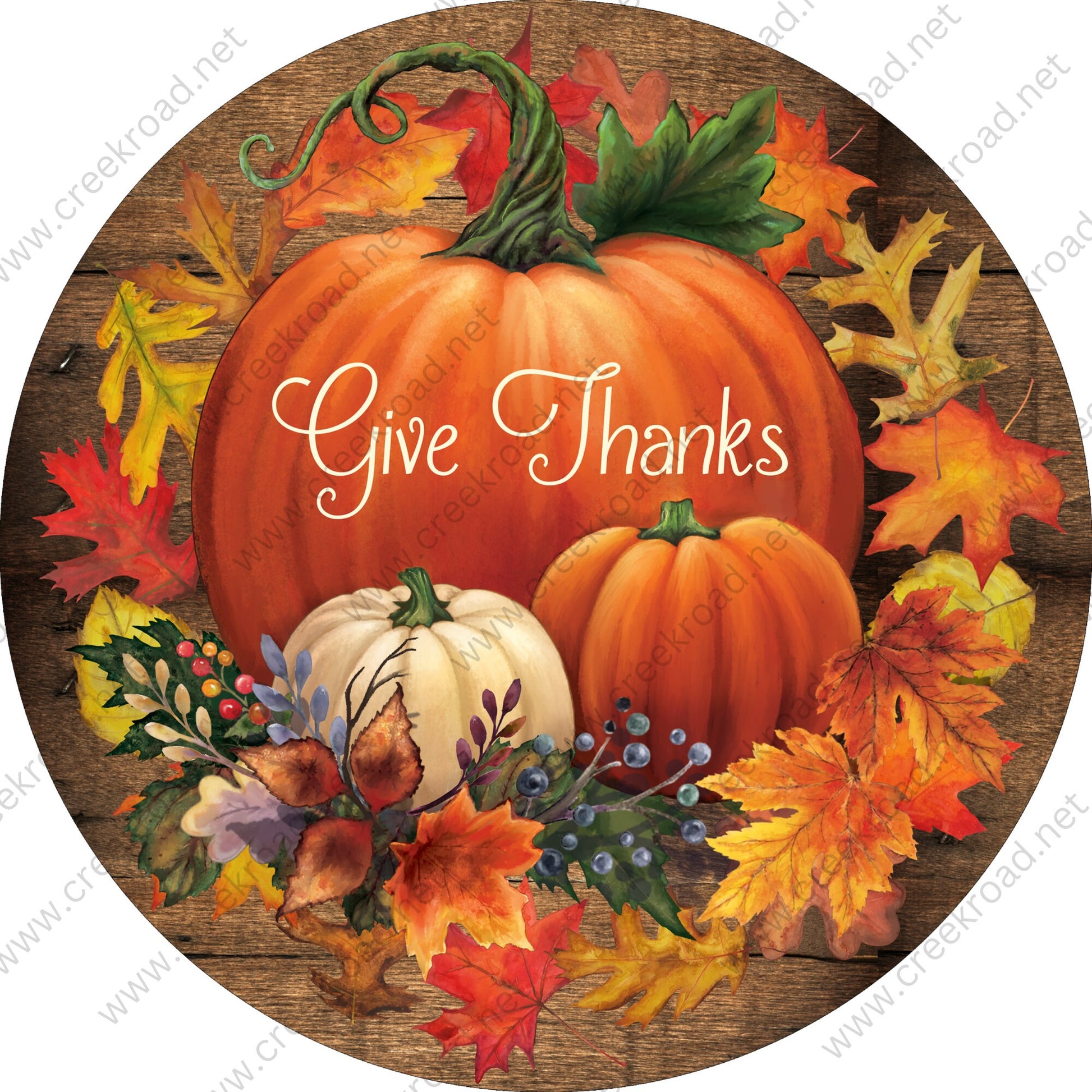 Give Thanks Pumpkins of Plenty Brown Shiplap background Wreath Sign - Autumn Fall- Wreath Sign - Sublimation Sign - Wreath Attachment