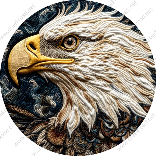 Patriotic Eagle Faux Embroidery Wreath Sign-Round-Sublimation-Decor