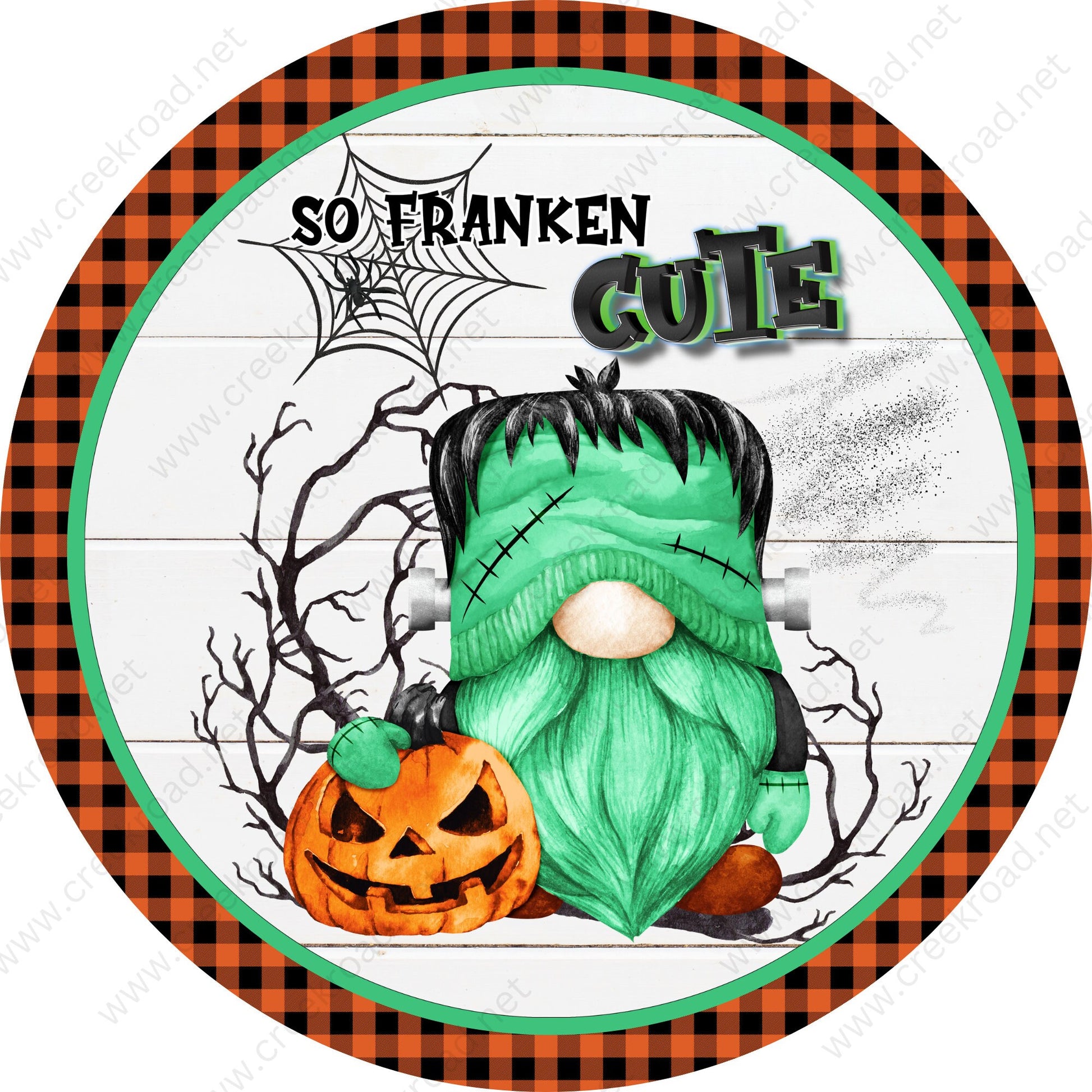 So Franken Cute Gnome with Jackolantern Border Wreath Sign-Halloween-Sublimation-Decor-Creek Road Designs