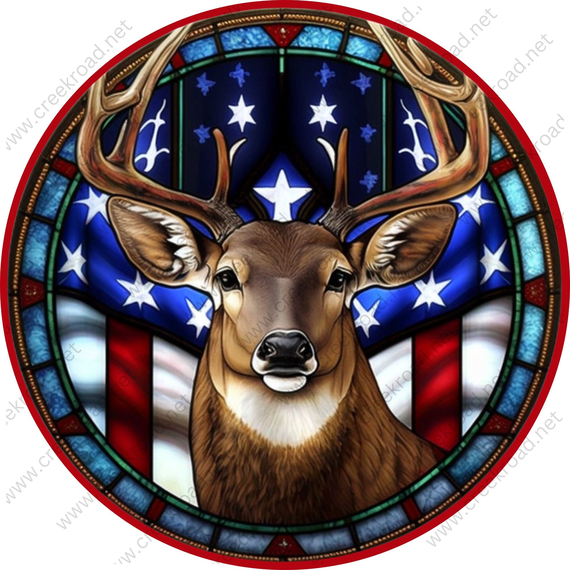 Patriotic Deer with American Flag Background Wreath Sign-Creek Road Designs-Sublimation-Attachment-Decor