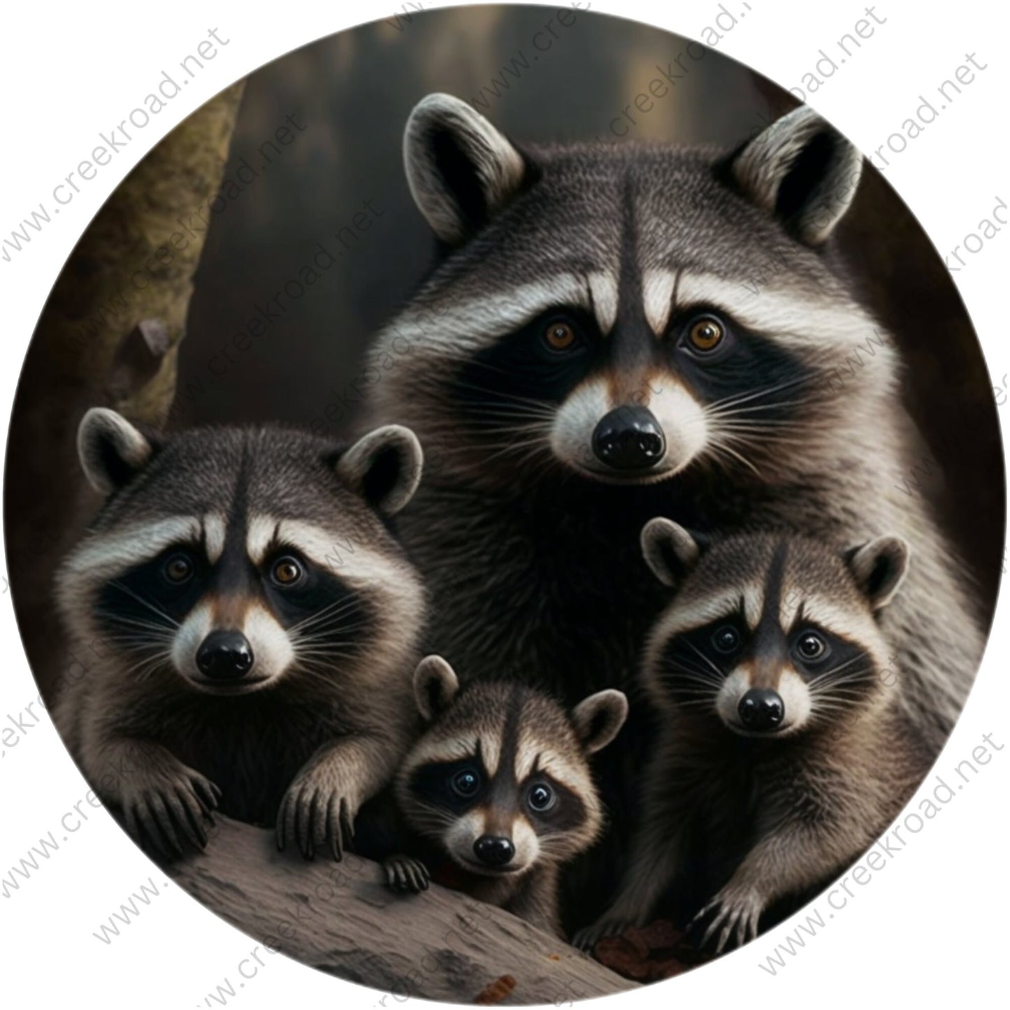 Racoon Family in the Woods Wreath Sign-Round-Sublimation-Fall-Decor-Creek Road Designs