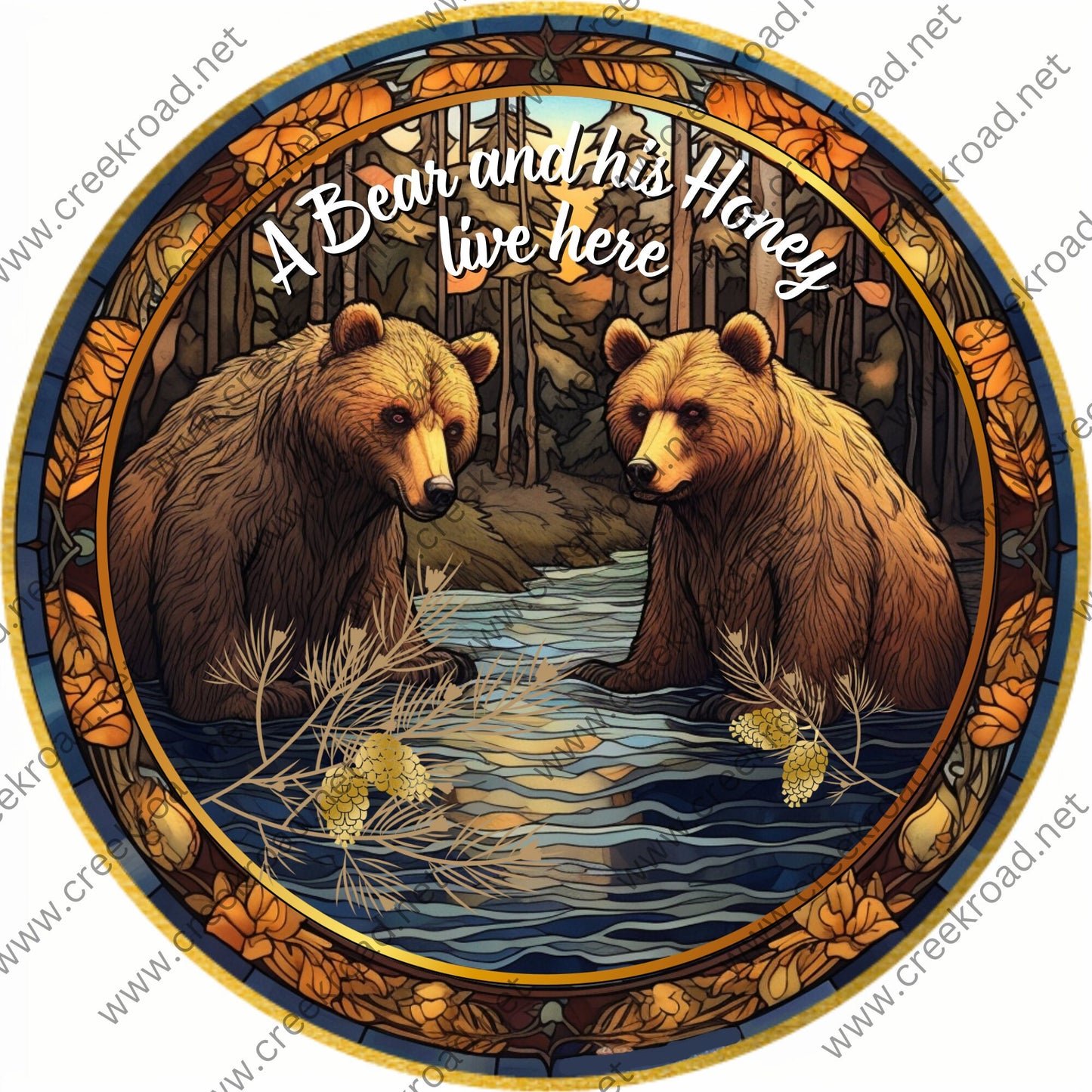 A Bear and his Honey Live Here Wreath Sign-Round-Sublimation-Fall-Decor-Creek Road Designs