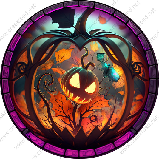 Halloween Flying Jackolantern Purple Border Wreath Sign-Halloween-Sublimation-Decor-Creek Road Designs