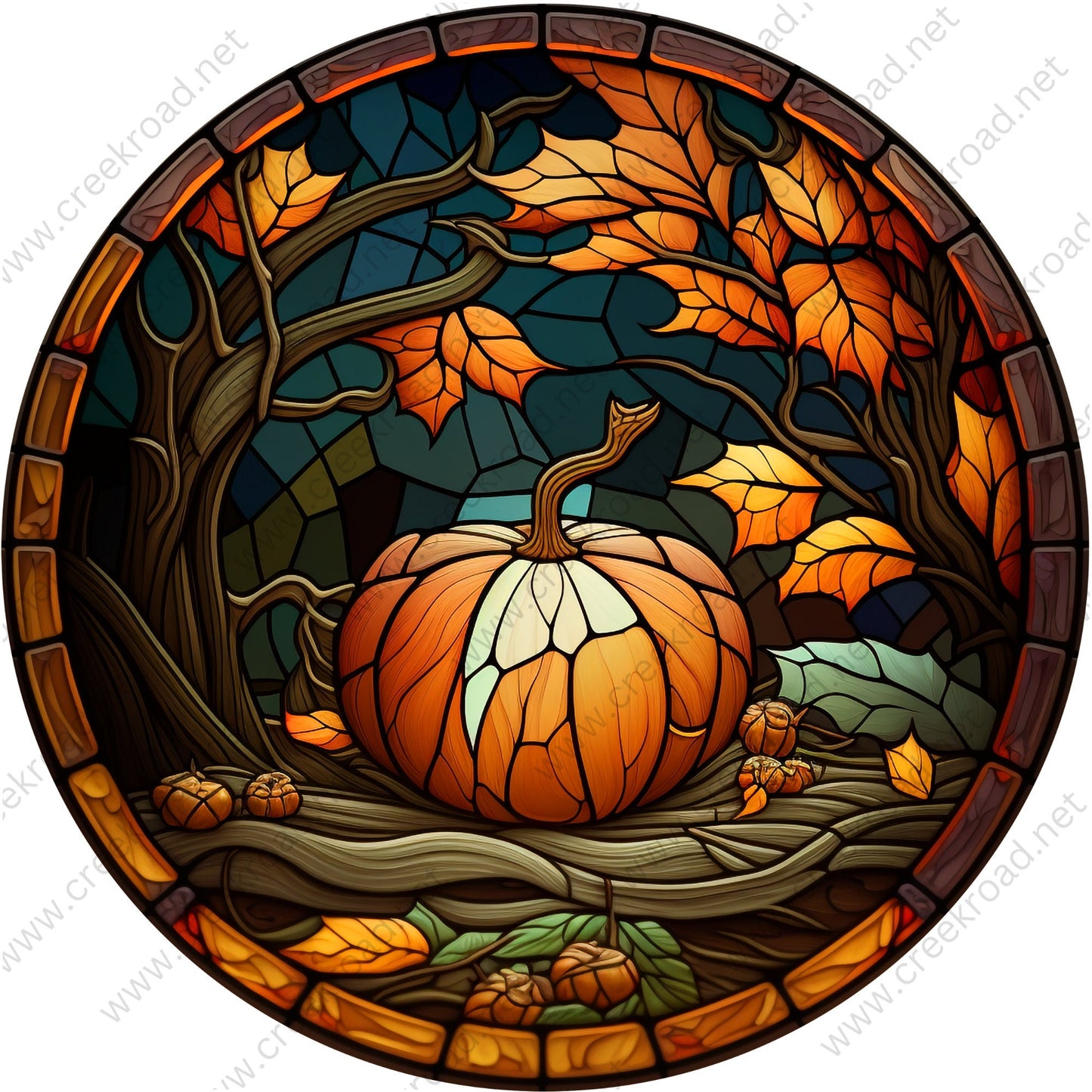 Fall Pumpkin Faux Stained Glass Wreath Sign-Fall-Sublimation-Attachment-Round-Creek Road Designs