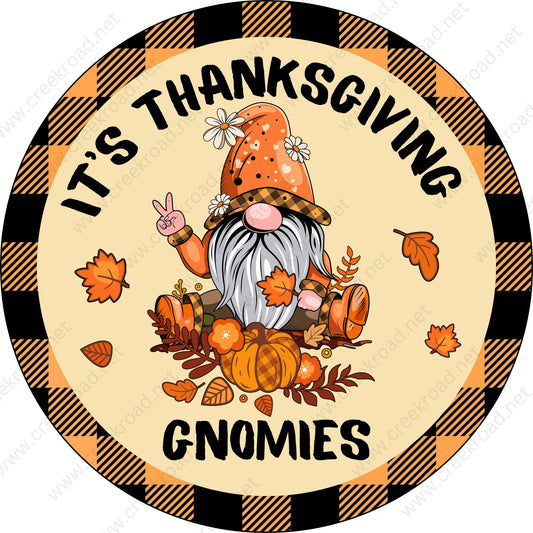 It's Thanksgiving Gnomies Fall Orange Black Checkered Wreath Sign-Fall-Sublimation-Attachment-Round-Creek Road Designs