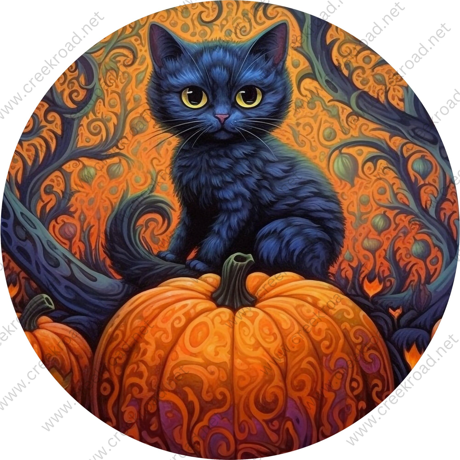 Black Cat Pumpkin Wreath Sign-Halloween-Sublimation-Decor-Creek Road Designs