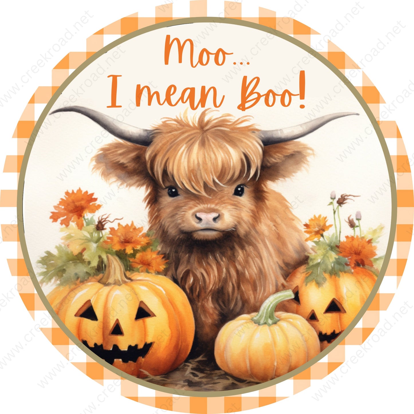 Moo, I Mean Boo Highland Cow Wreath Sign-Halloween-Sublimation-Decor-Creek Road Designs