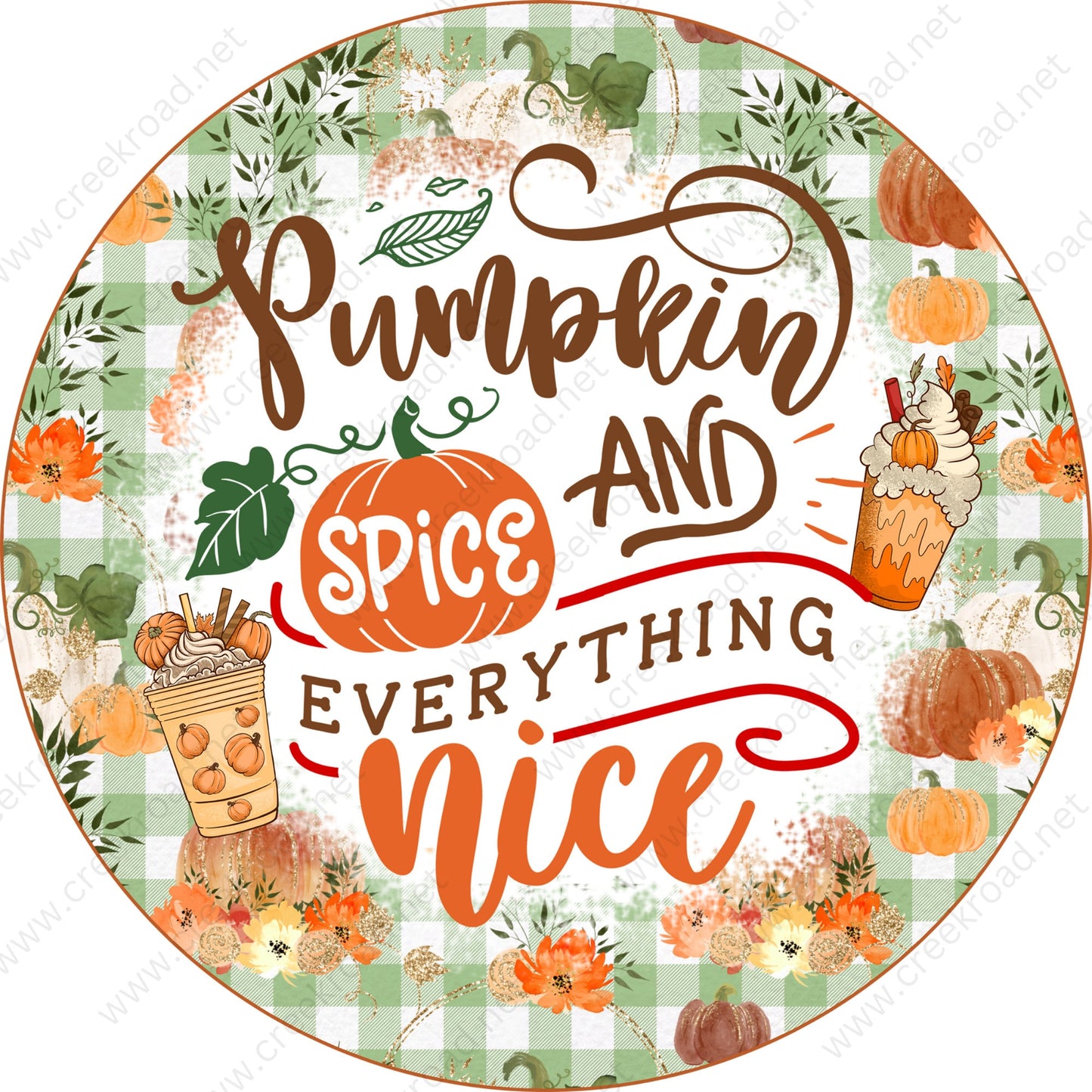 Pumpkin Spice And Everything Nice Wreath Sign-Sublimation-Round-Christmas-Decor