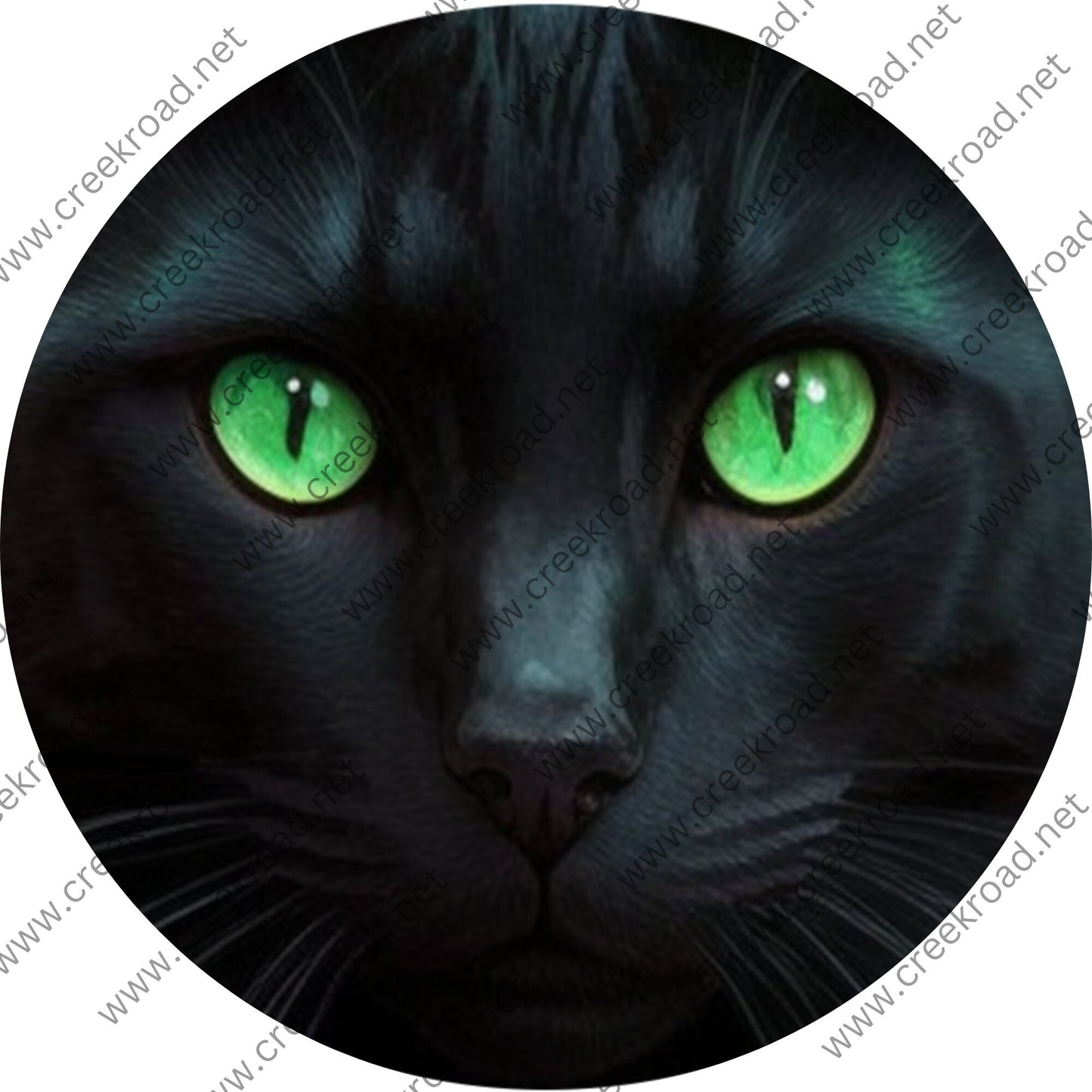 Black Cat Face Green Eyes Wreath Sign-Halloween-Sublimation-Decor-Creek Road Designs