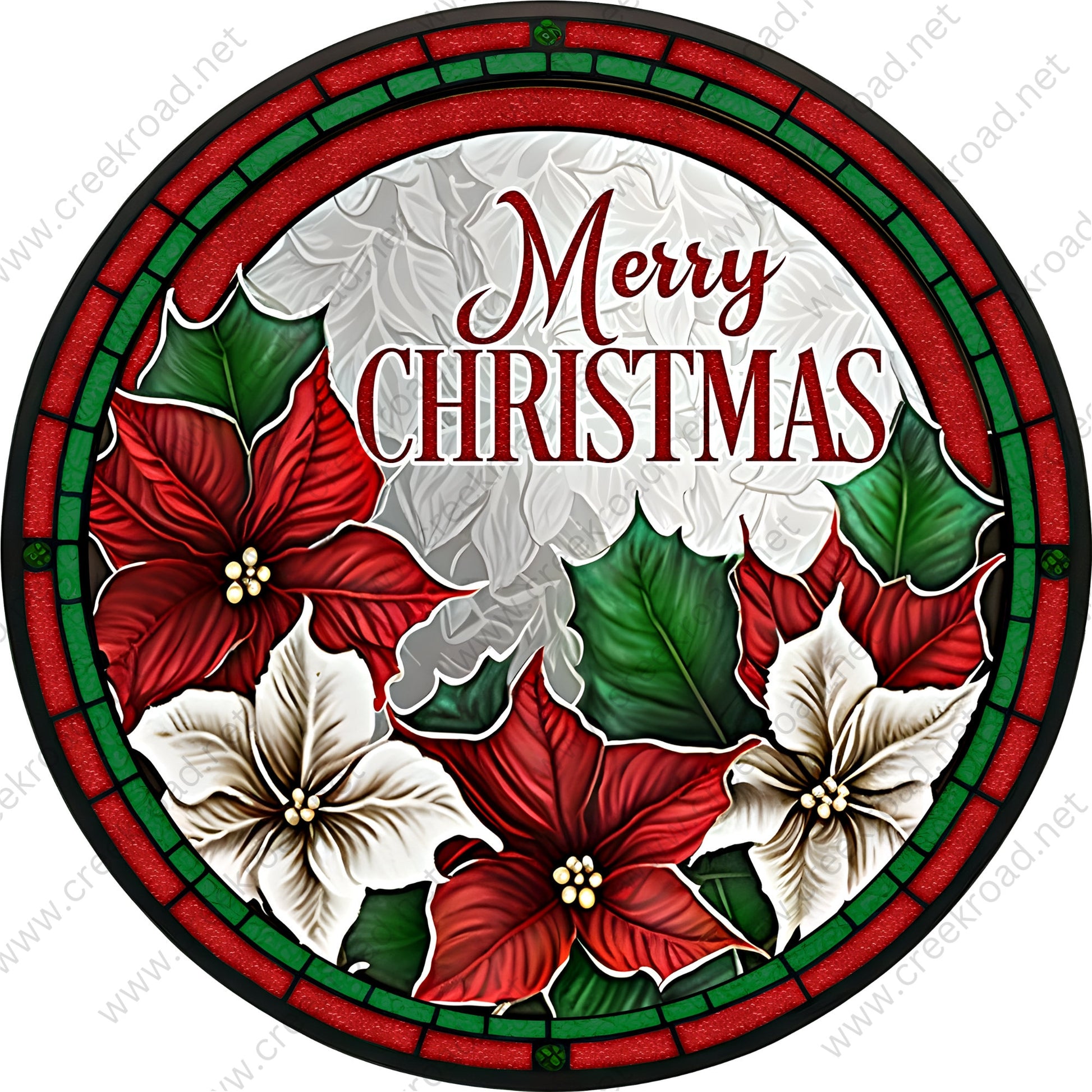 Merry Christmas Poinsettia Red White Wreath Sign-Sublimation-Round-Christmas-Decor