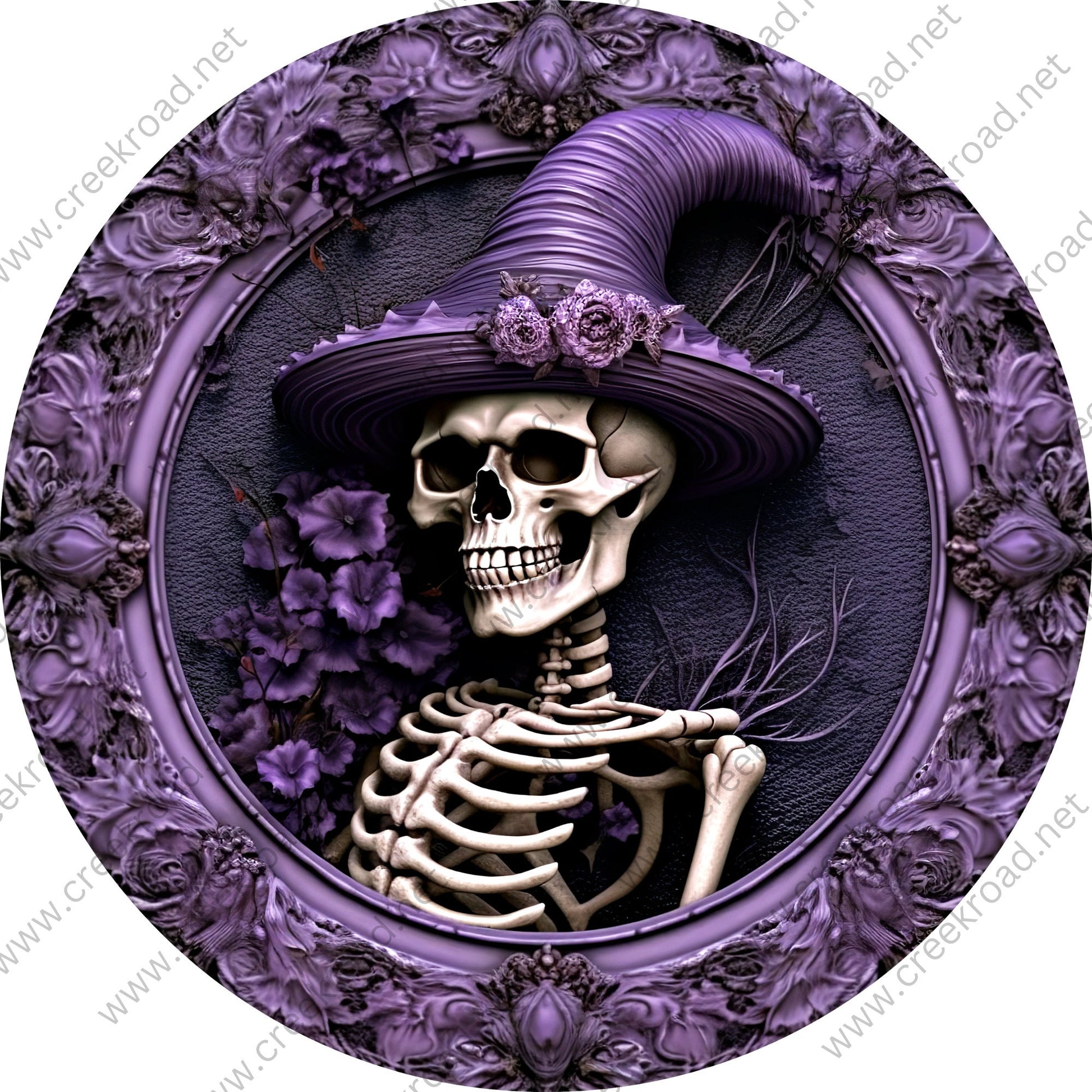 Purple Witch Skeleton Ornate Frame Wreath Sign-Halloween-Sublimation-Decor-Creek Road Designs