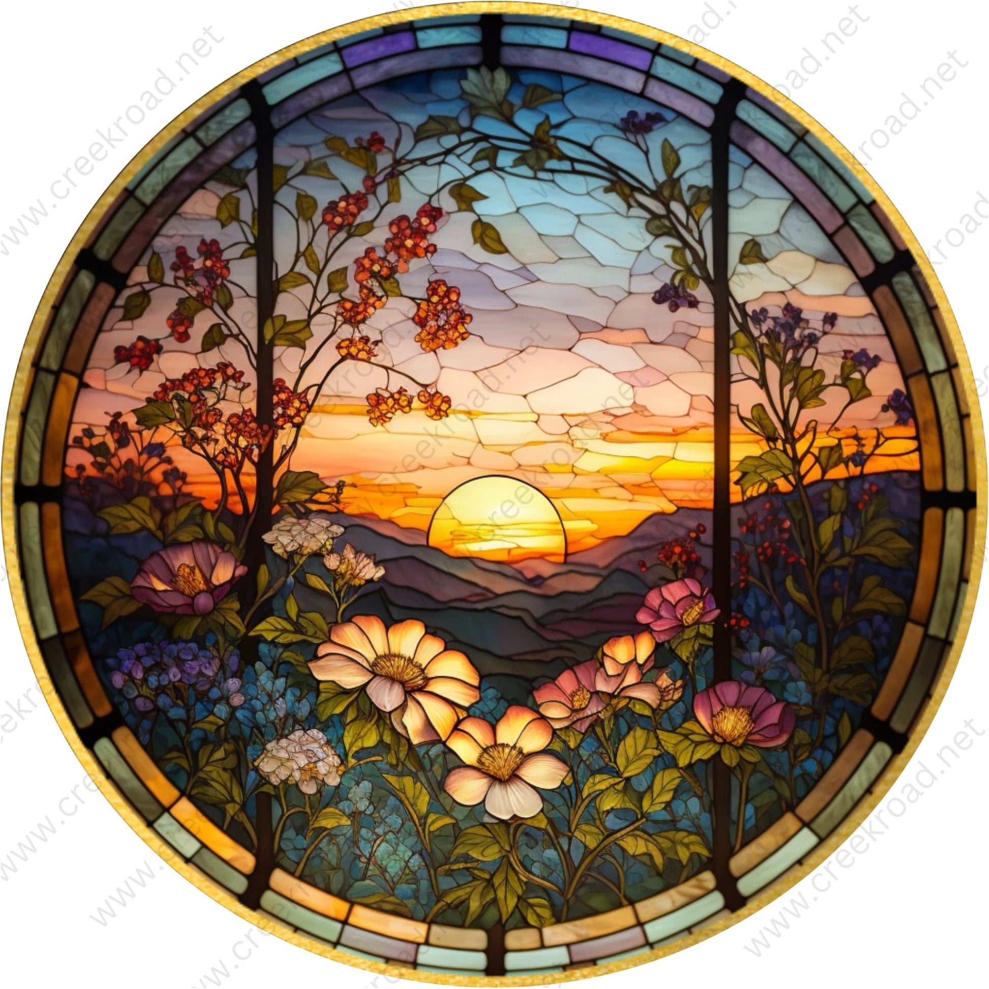 Sunset in Spring Wreath Sign-Sublimation-Round-Spring-Summer-Decor