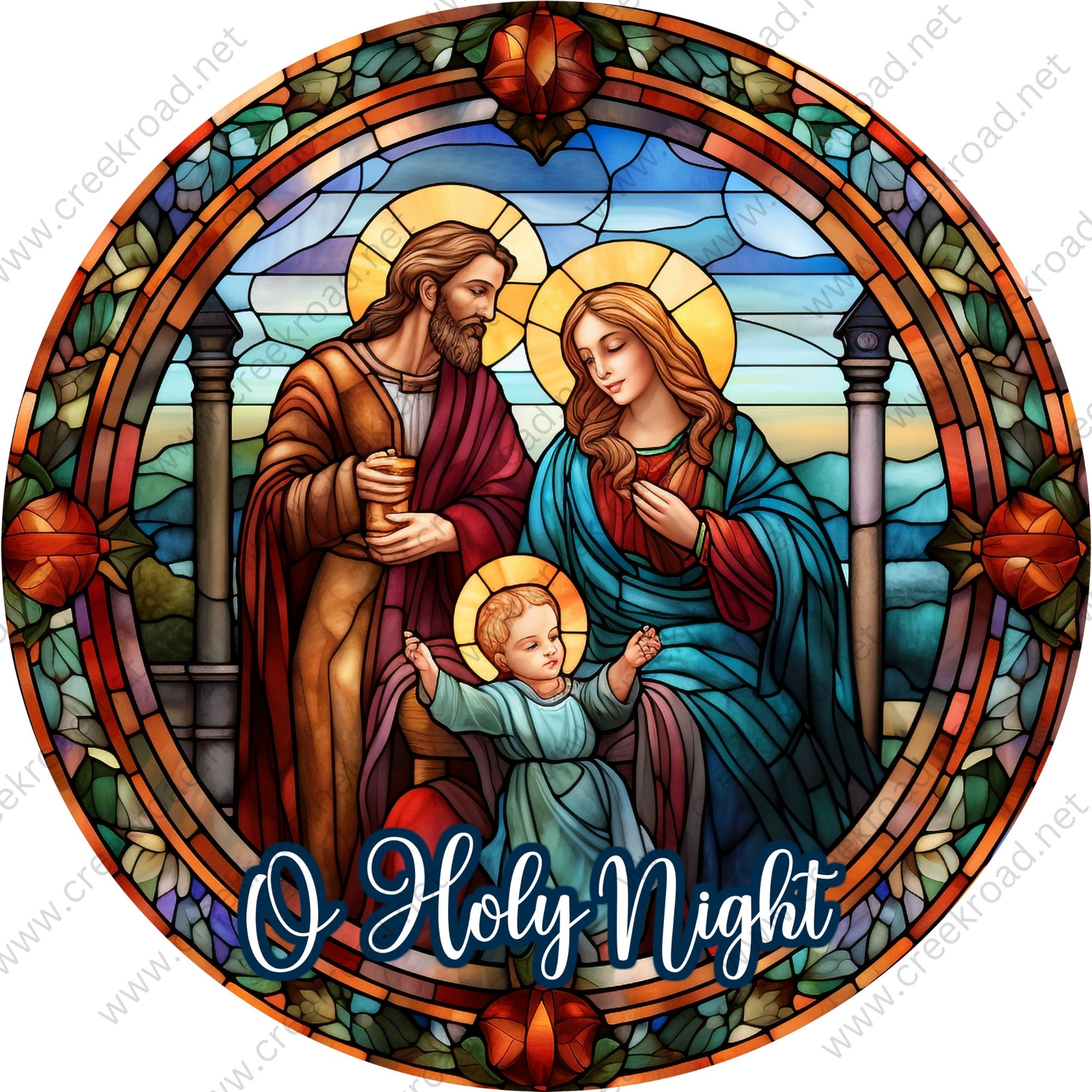 O Holy Night Nativity Wreath Sign-Sublimation-Round-Christmas-Decor