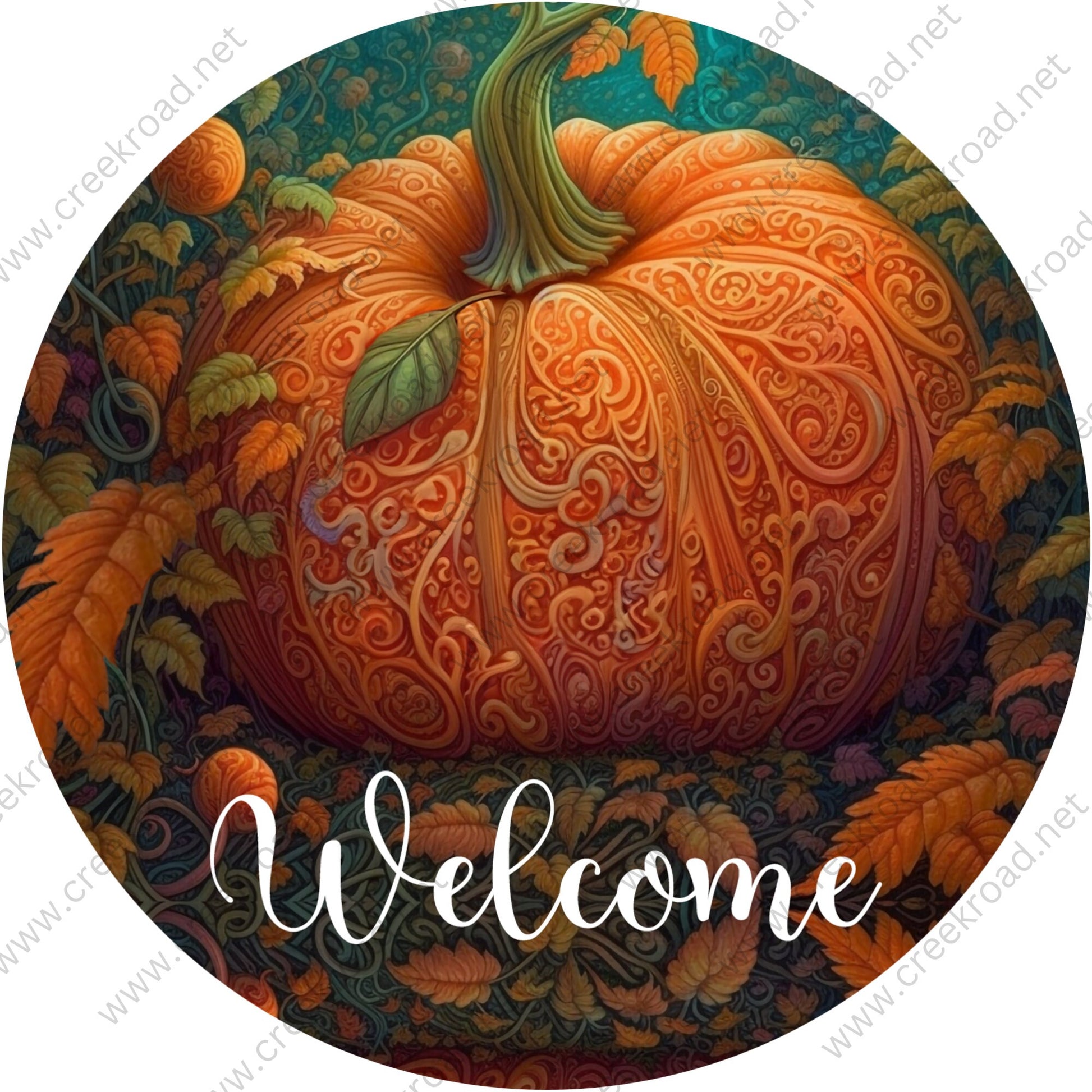 Welcome Ornate Fall Pumpkin Wreath Sign-Fall-Sublimation-Attachment-Round-Creek Road Designs