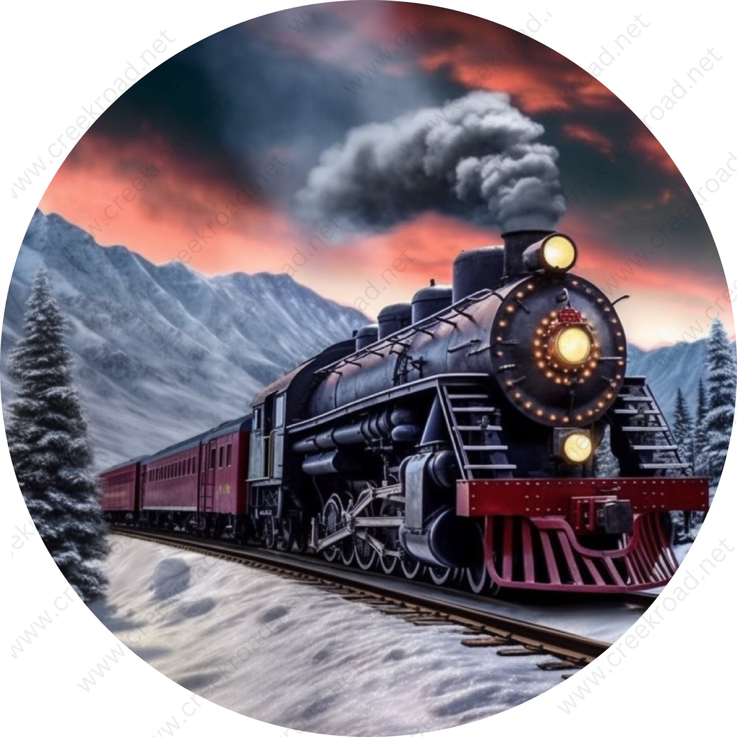 Holiday Winter Christmas Train No Border Wreath Sign-Holiday-Sublimation-Attachment-Decor