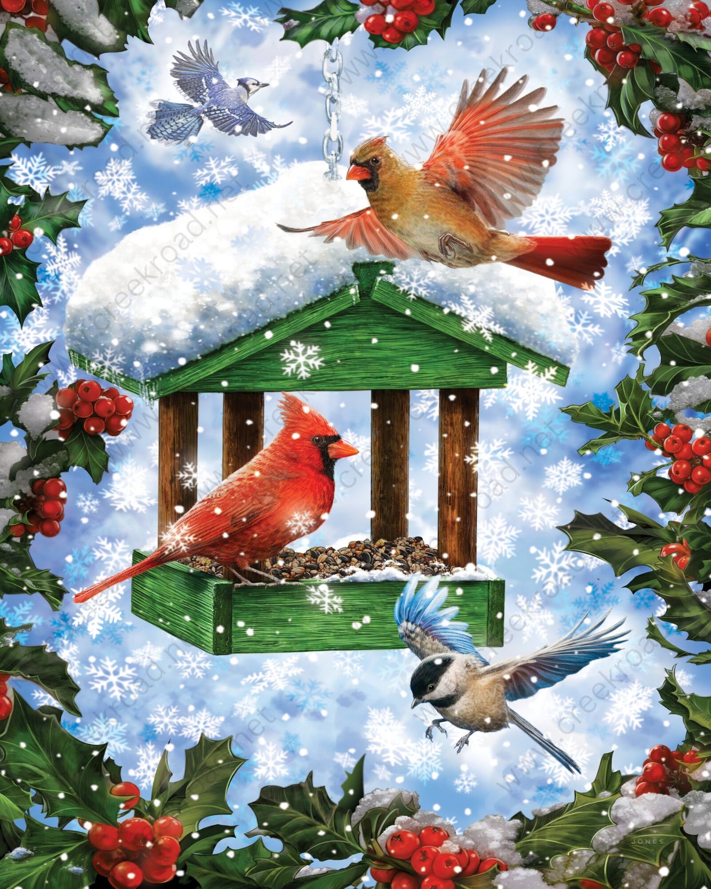 Cardinals at the Bird Feeder Wreath Sign-Holiday- 8"x10" Sublimation-Attachment-Christmas Decor