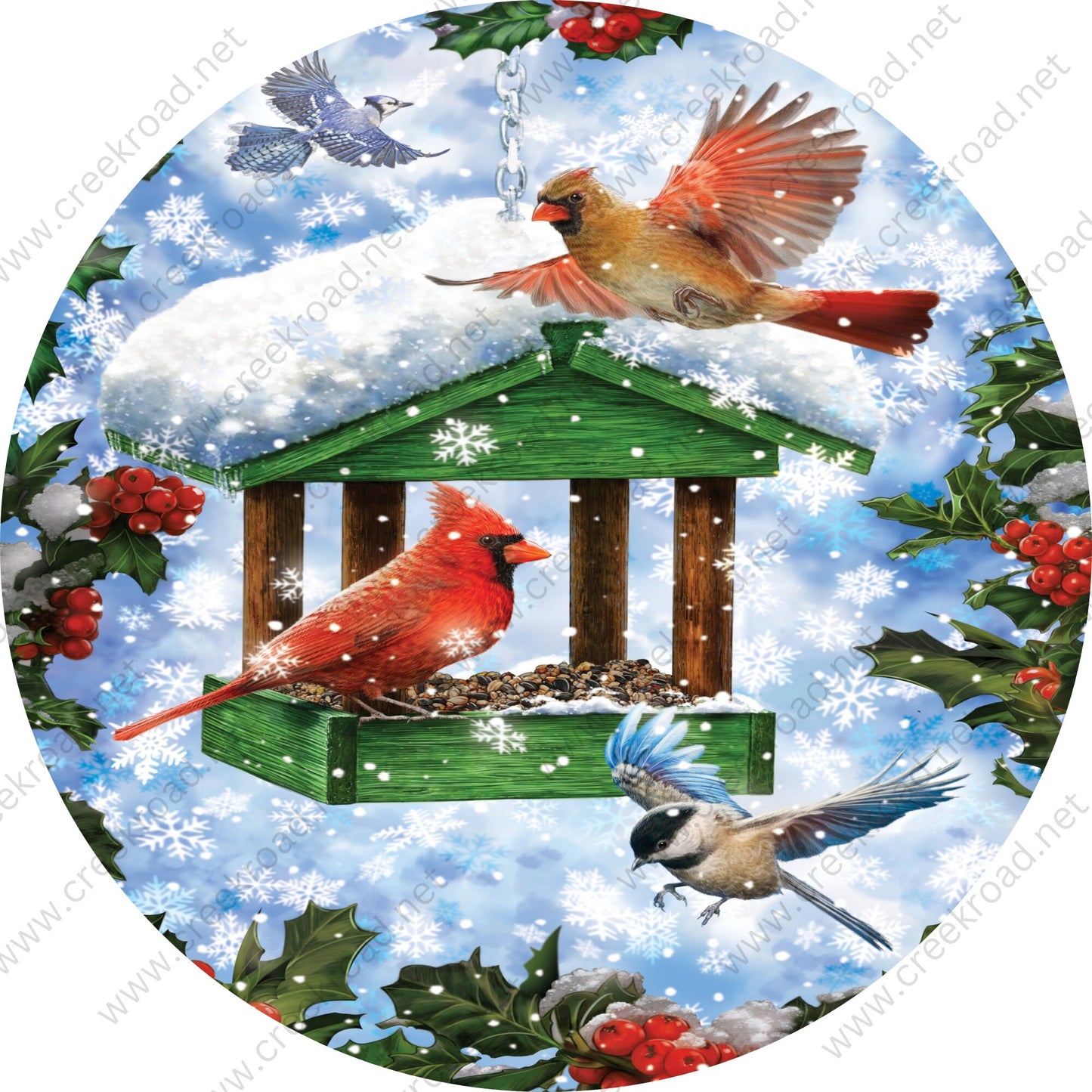 Cardinals at the Birdfeeder Winter Wreath Sign-Holiday-Sublimation-Attachment-Decor