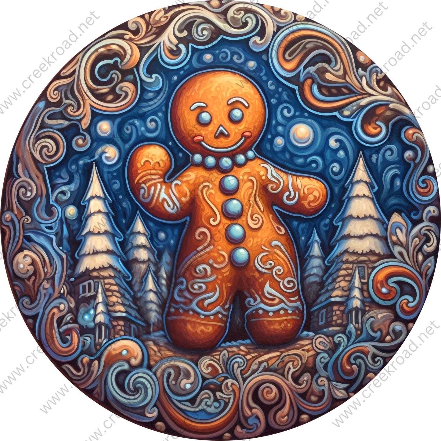 Blue Christmas Gingerbread Man Wreath Sign-Holiday-Sublimation-Attachment-Decor