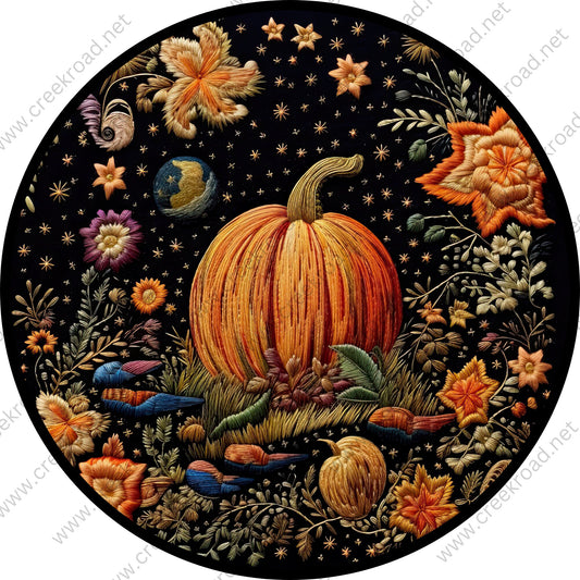 Fall Pumpkin Faux Embroidery Appearance Wreath Sign-Sublimation-Round-Fall-Decor