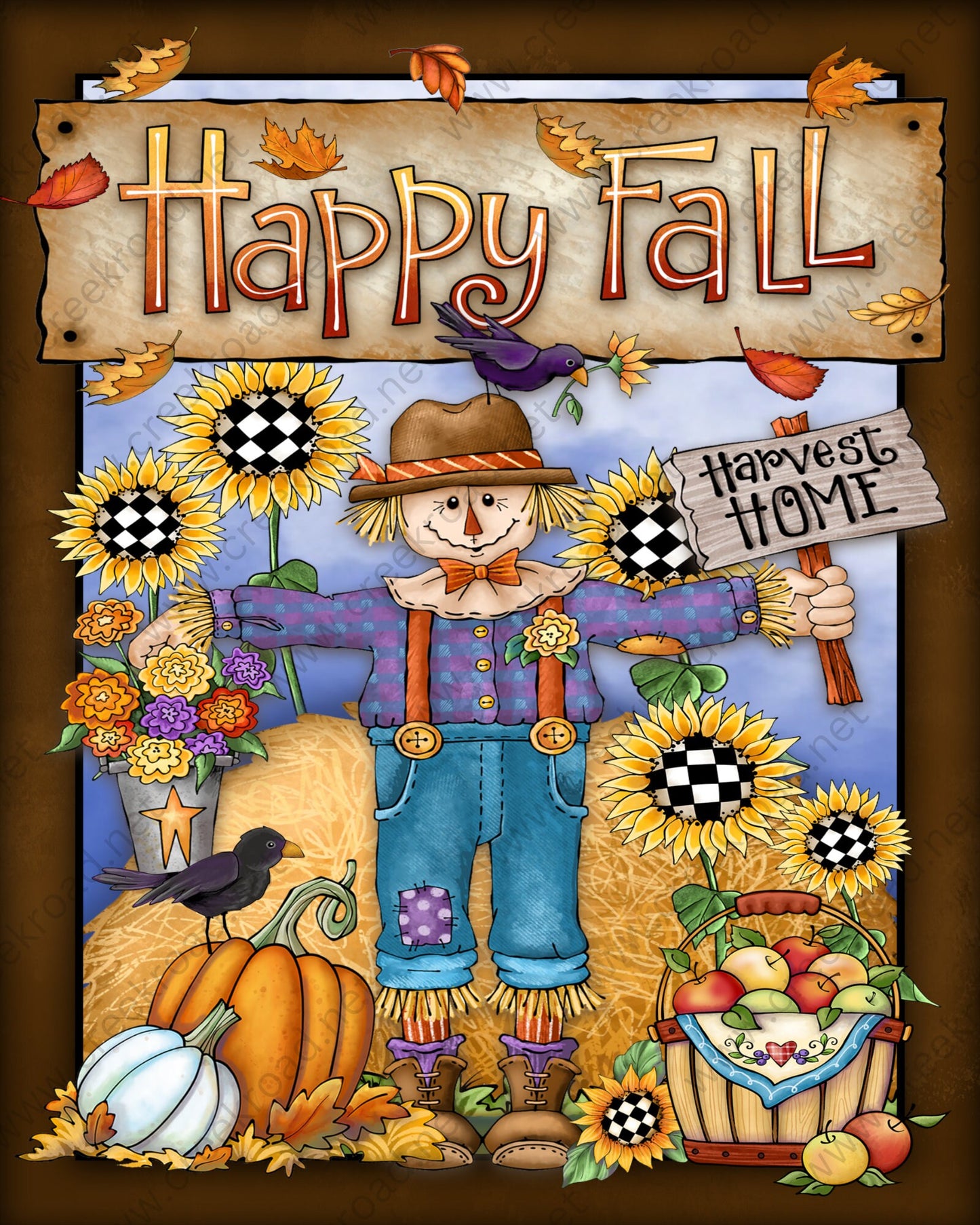 Happy Fall Scarecrow Harvest Home Hay Bale Wreath Sign-8"x10" Rectangle-Sublimation-Round-Fall-Decor