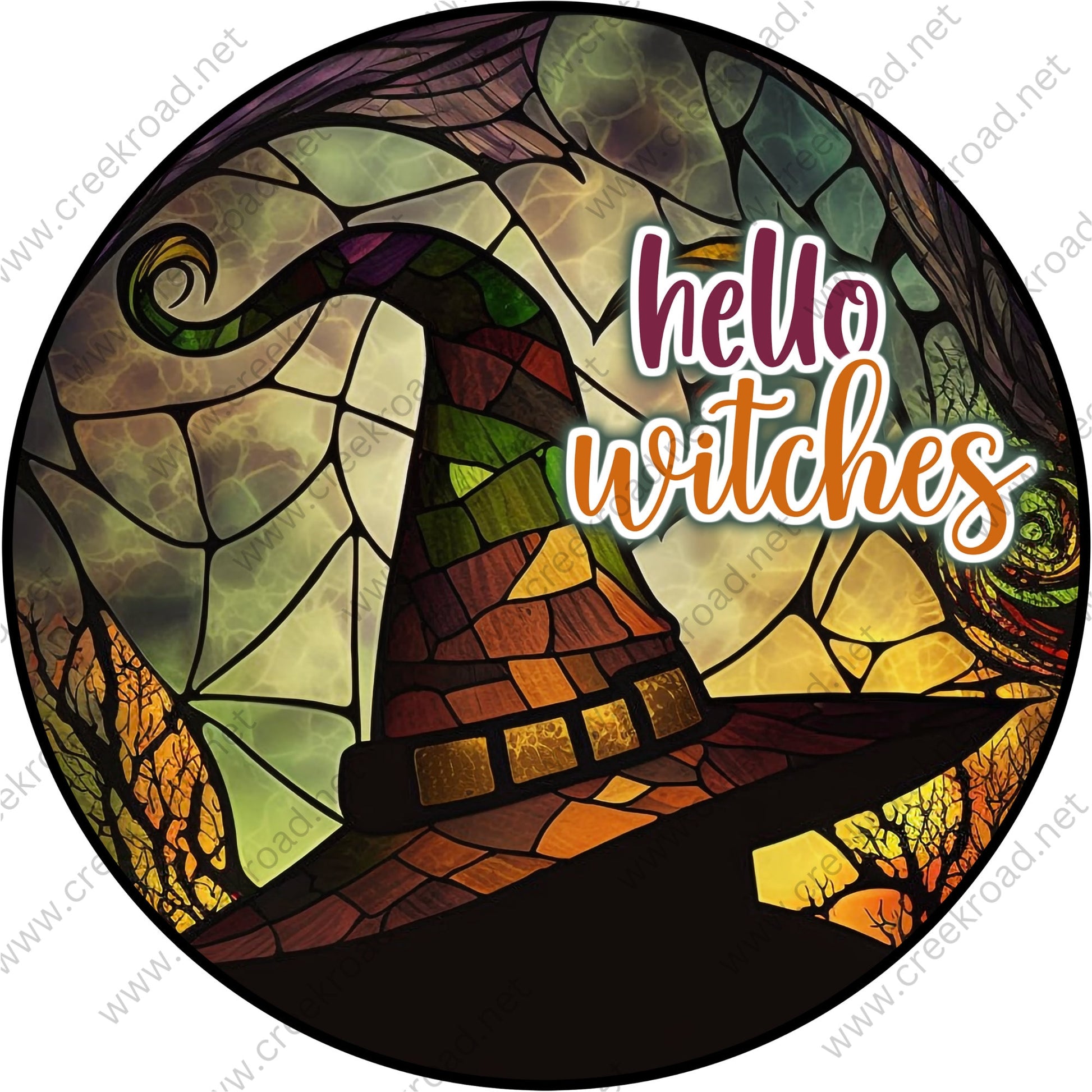 Hellow Witches Hat Wreath Sign-Halloween-Sublimation-Decor-Creek Road Designs