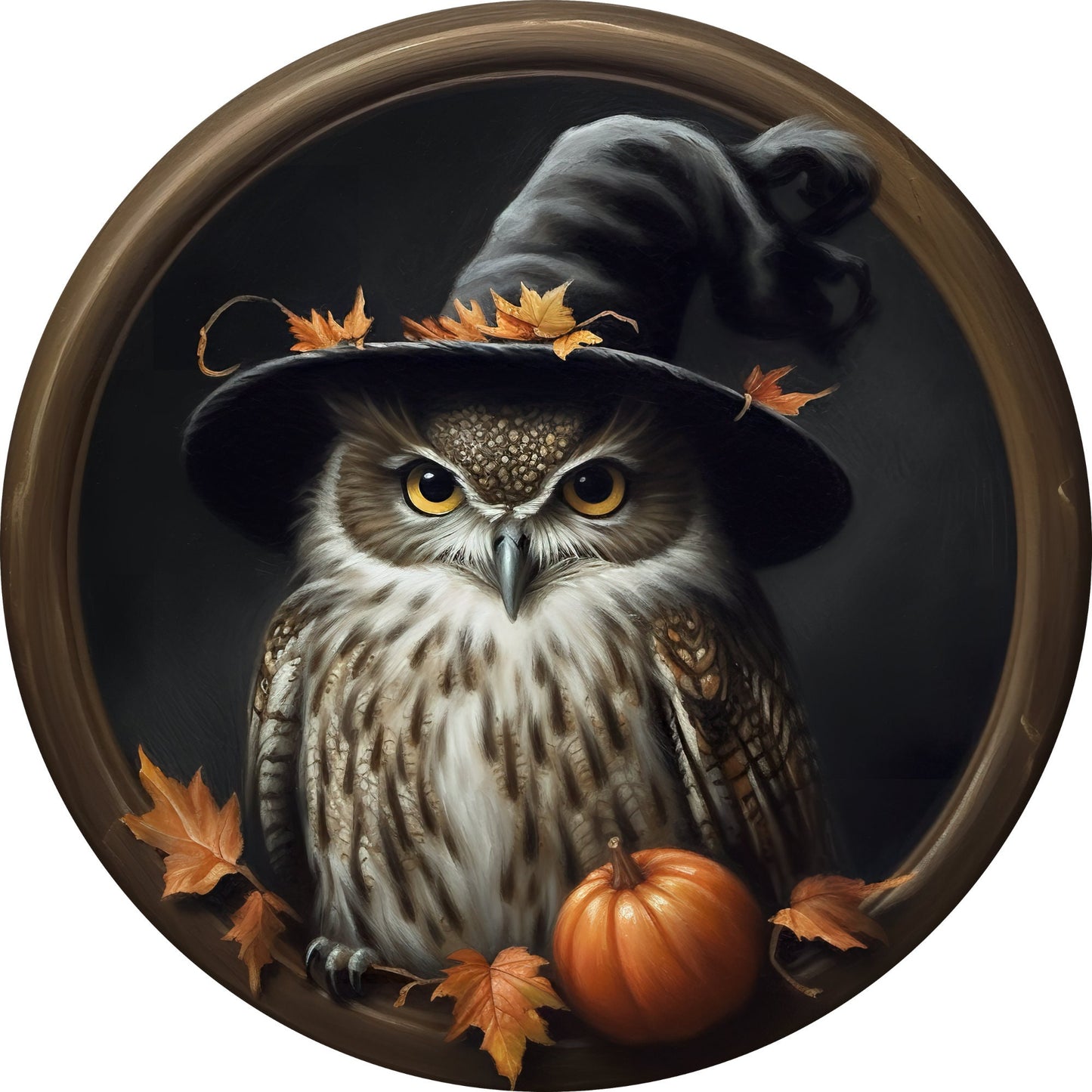 Halloween Owl With Witches Hat Pumpkin Wreath Sign-Halloween-Sublimation-Decor-Creek Road Designs