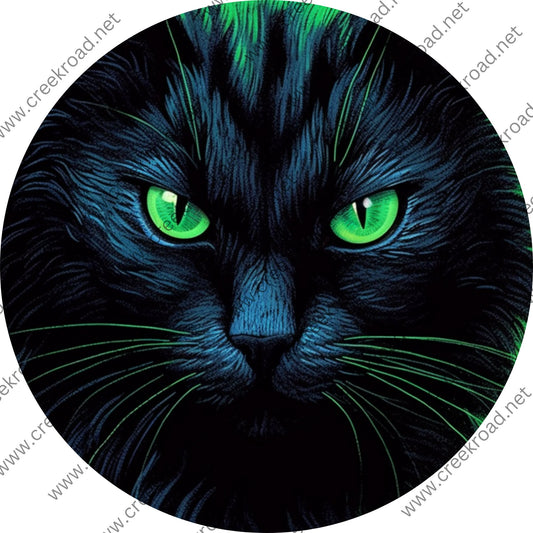 Black Cat Green Eyes Whiskers Wreath Sign-Halloween-Sublimation-Decor-Creek Road Designs