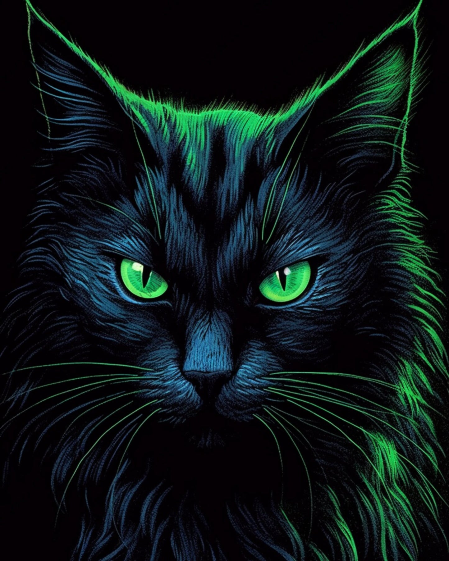 Black Cat Green Eyes Whiskers Wreath Sign 8"x10"-Halloween-Sublimation-Decor-Creek Road Designs