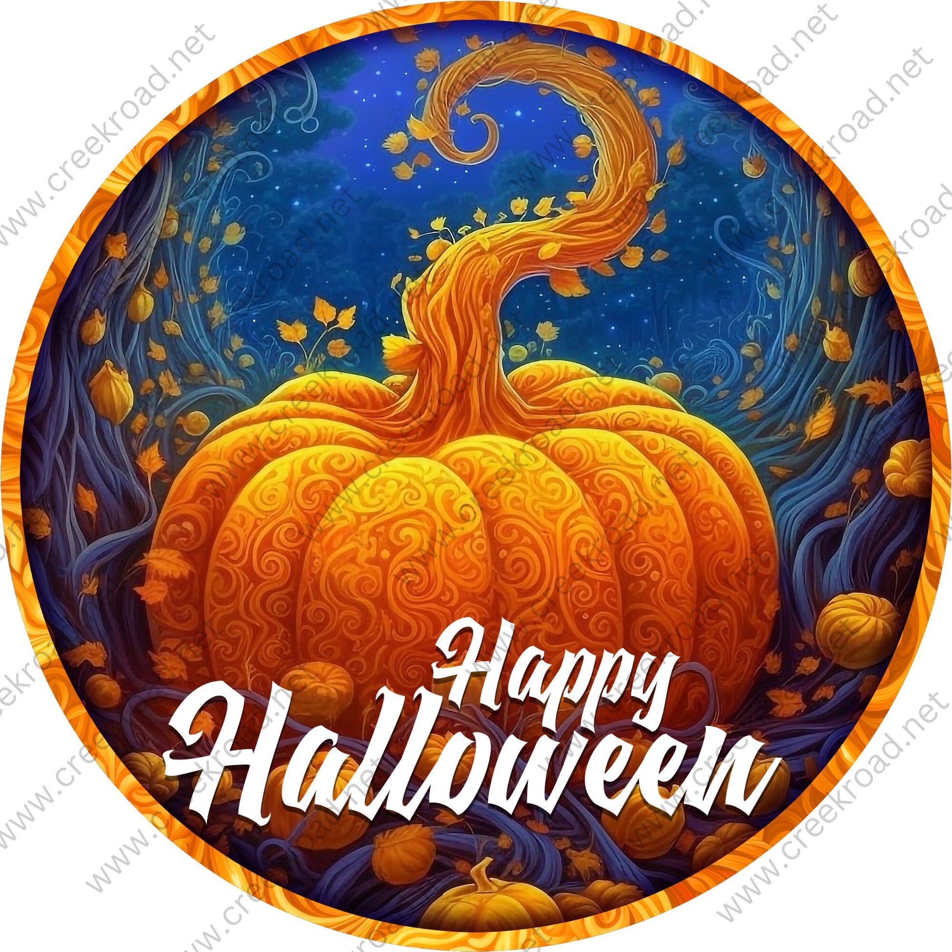 Happy Halloween Blue Orange Pumpkin Wreath Sign-Halloween-Sublimation-Decor-Creek Road Designs