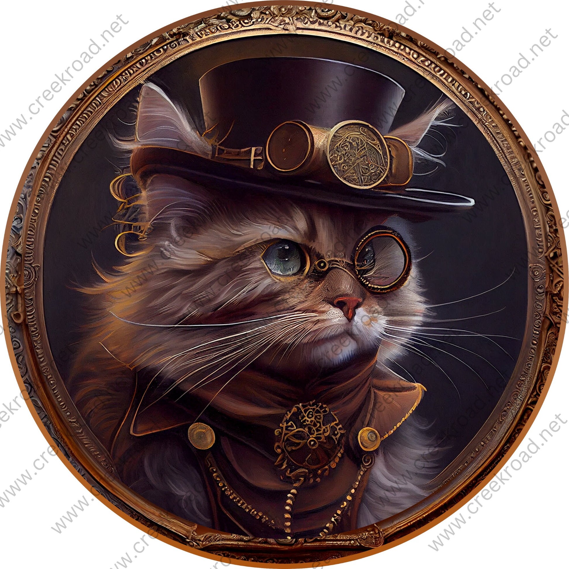 Steampunk Cat with Monocle and Top Hat Wreath Sign-Halloween-Sublimation-Decor-Creek Road Designs