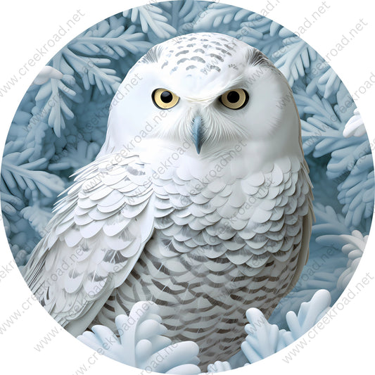 Winter Snow Owl Wreath Sign-Sublimation-Round-Christmas-Decor