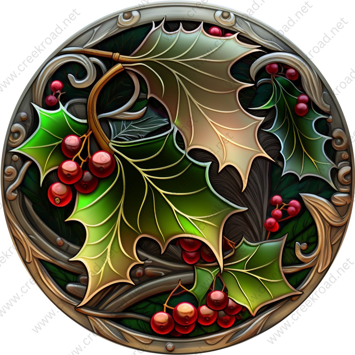 Christmas Holly Berries Wreath Sign-Sublimation-Round-Christmas-Decor