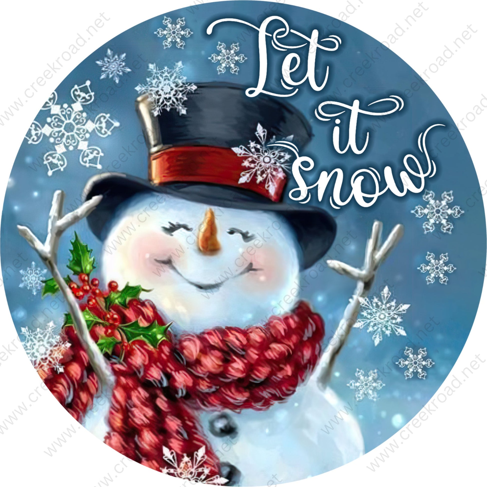 Let It Snow Winter Snowman Wreath Sign-Sublimation-Round-Christmas-Decor