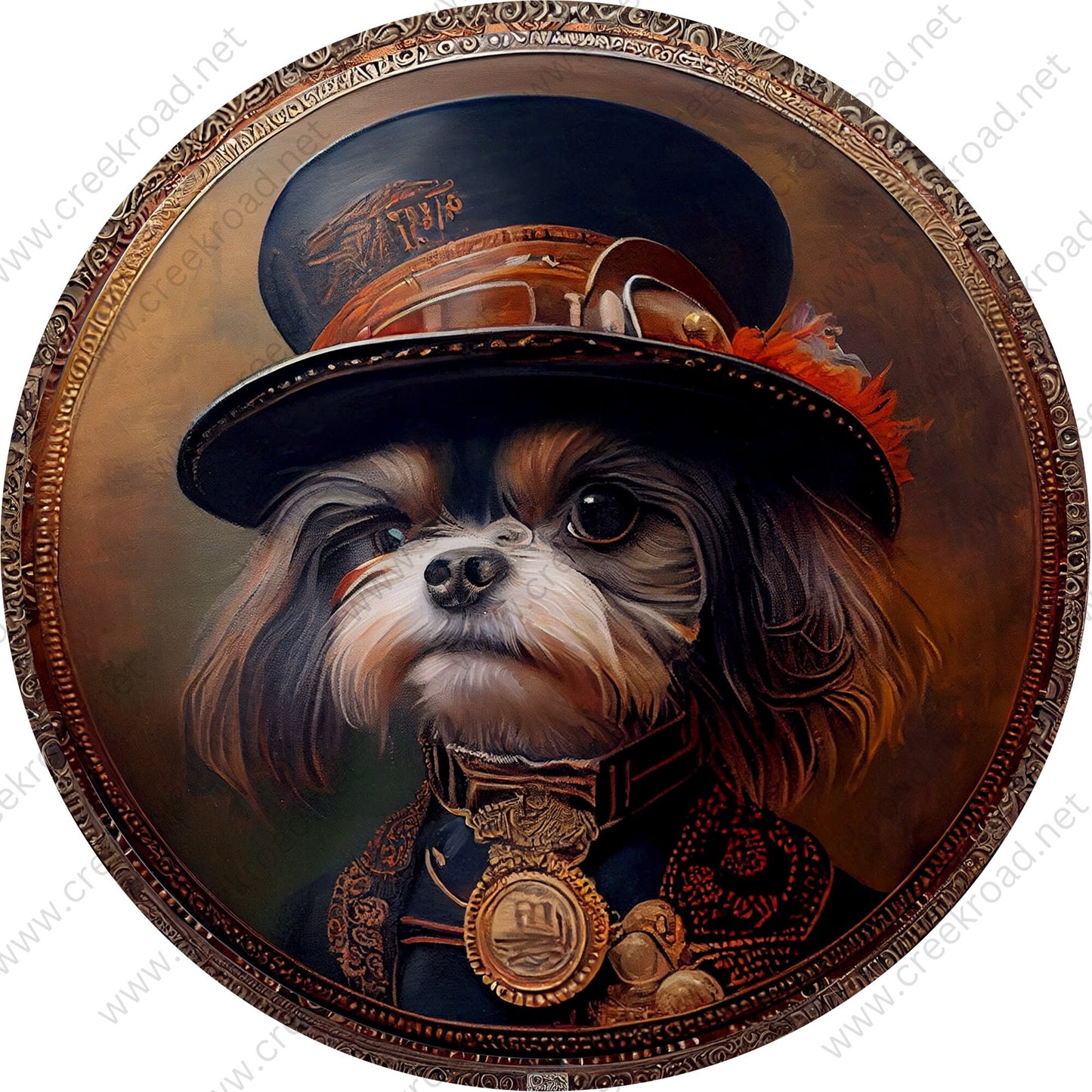 Steampunk Dog 1 Wreath Sign-Round-Pet-Dog-Sublimation-Aluminum-Attachment-Decor