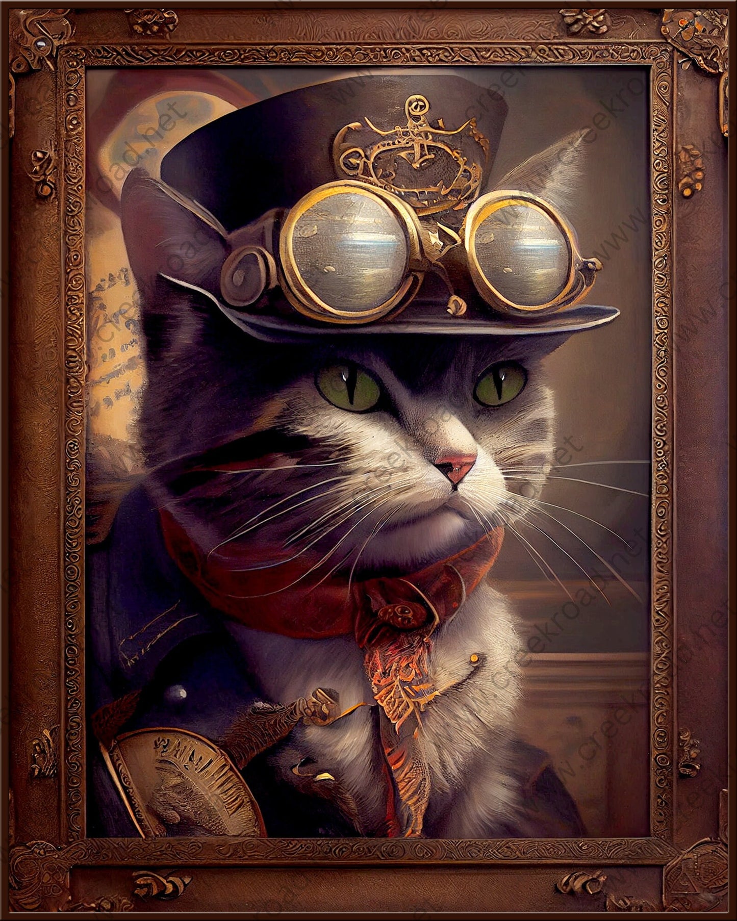 Steampunk Cat 1 Wreath Sign-8"x10" Rectangle-Pet-Cat-Sublimation-Aluminum-Attachment-Decor