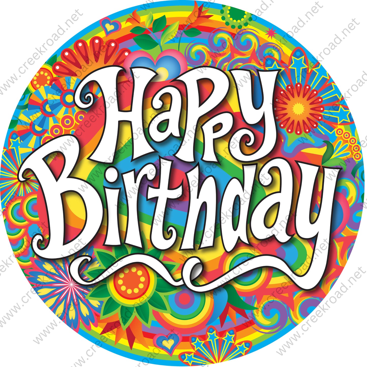 Happy Birthday Groovy Colors Wreath Sign-Round-Sublimation-Decor