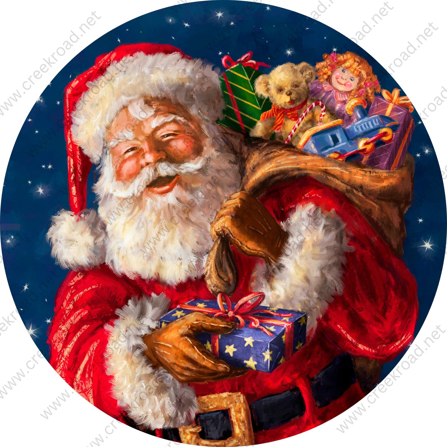 Santa Claus Sack of Toys over his Shoulder Wreath Sign-Sublimation-Round-Christmas-Decor