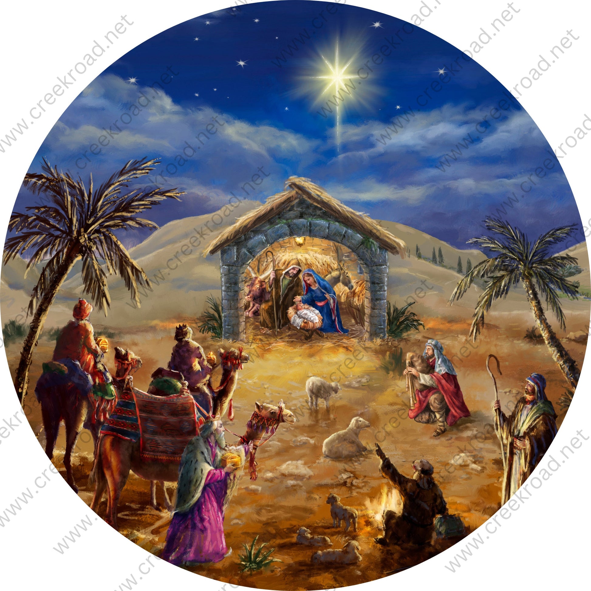 Nativity Wise Men Star of Bethlehem Wreath Sign-Sublimation-Round-Christmas-Decor