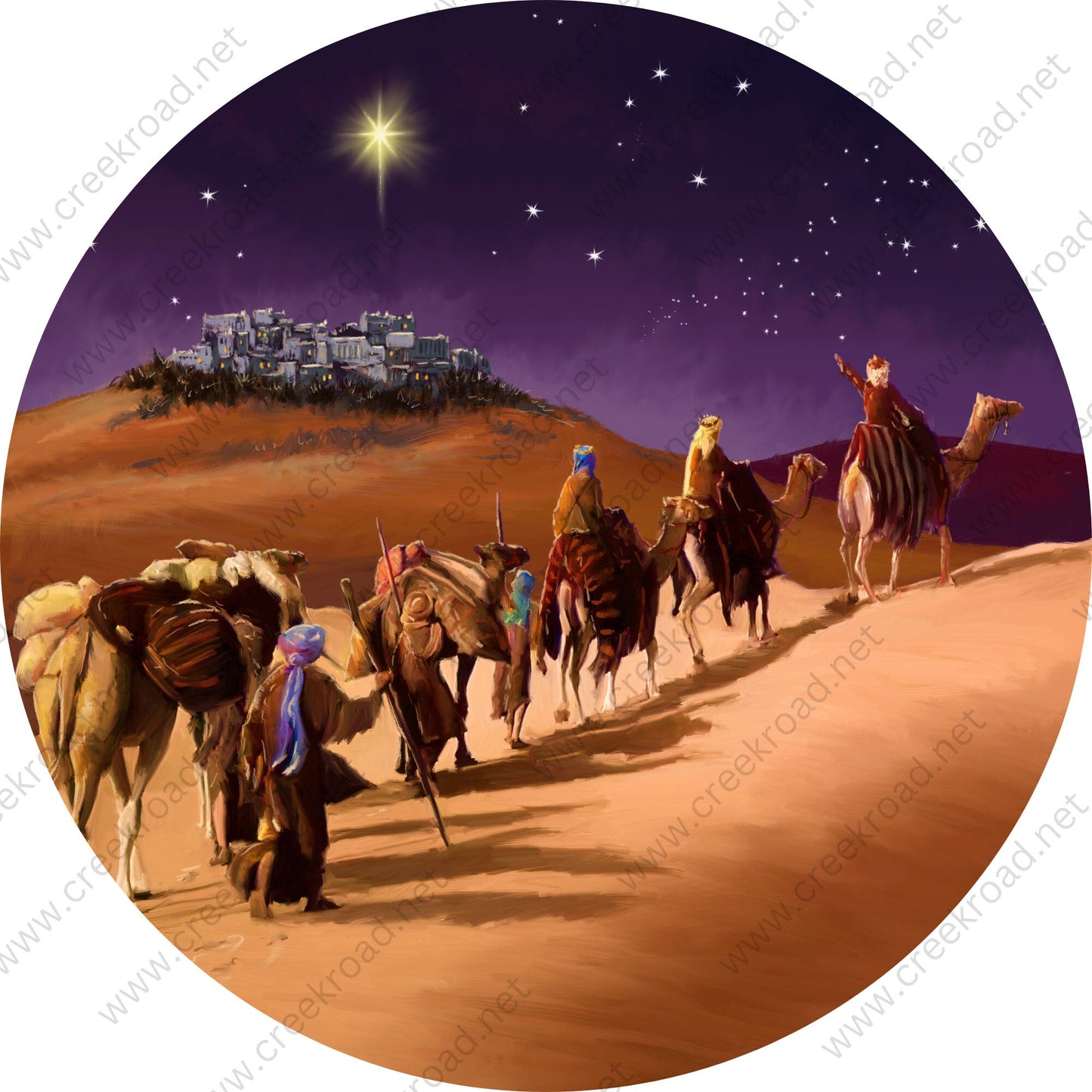 Christmas Nativity Wisemen Traveling To Bethlehem Wreath Sign-Sublimation-Round-Christmas-Decor