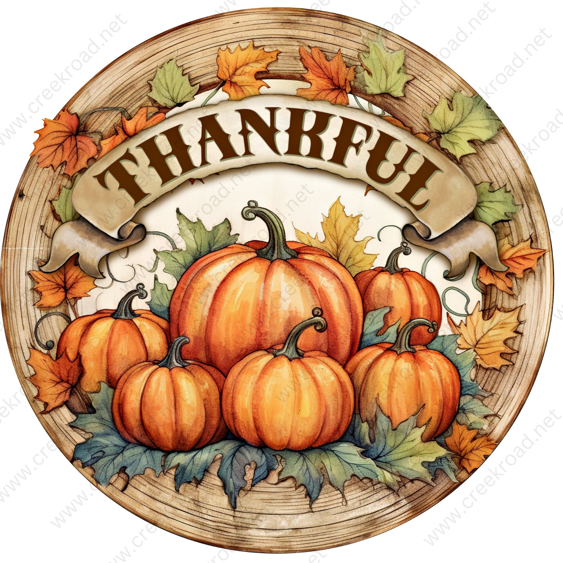 Thankful Fall Pumpkins Wreath Sign-Sublimation-Round-Fall-Autumn-Decor