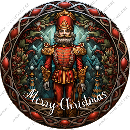 Merry Christmas Red Christmas Nutcracker Ornate Border Wreath Sign-Sublimation-Round-Christmas-Decor