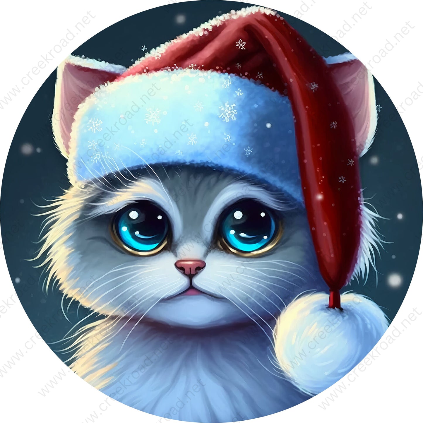 Christmas Kitten with Santa Hat Wreath Sign-Sublimation-Round-Christmas-Decor