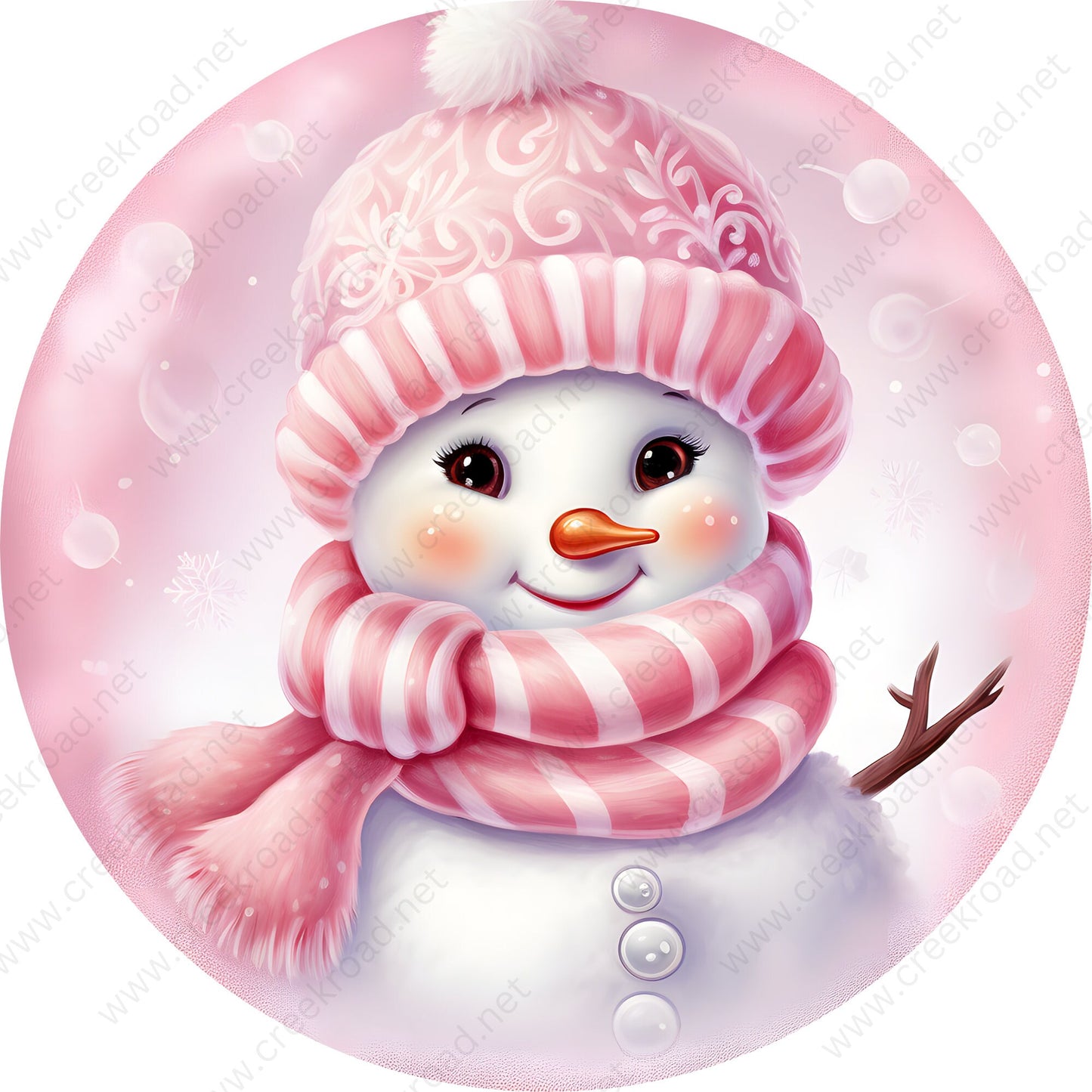 Adorable Pink Snowgirl Snow Cap Scarf Wreath Sign-Sublimation-Round-Chistmas-Winter-Decor