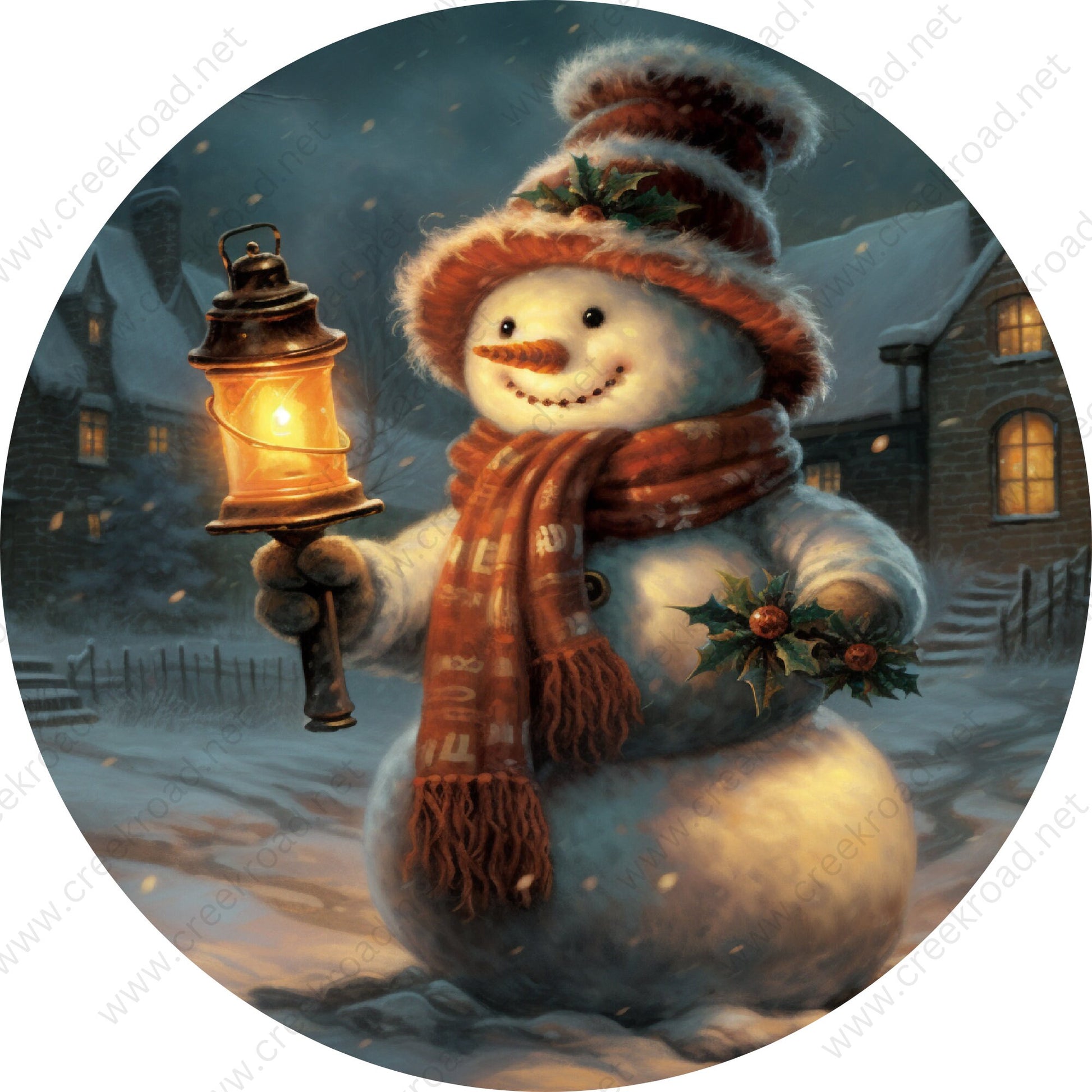 Snowman with Lantern Holly Wreath Sign-Holiday-Sublimation-Attachment-Decor