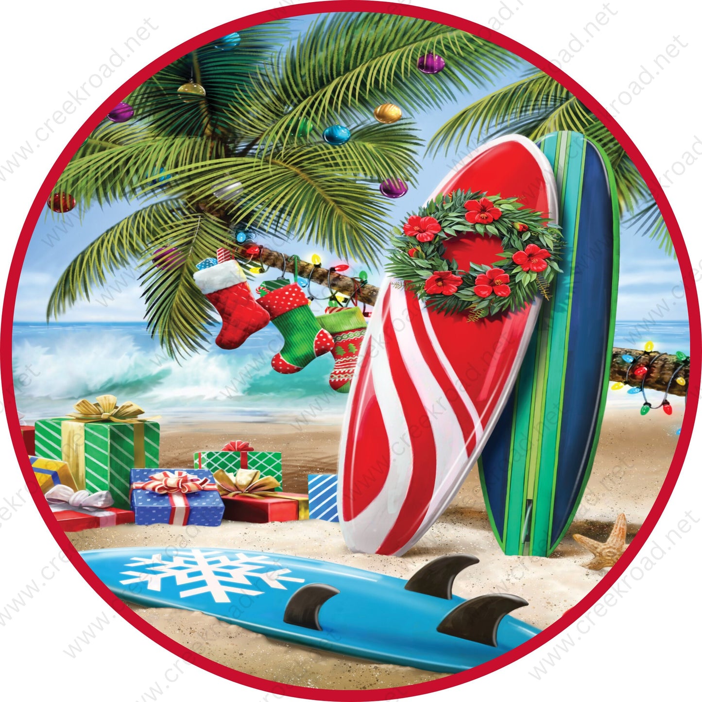 Christmas Surfboards at the Beach Wreath Sign-Holiday-Sublimation-Attachment-Decor