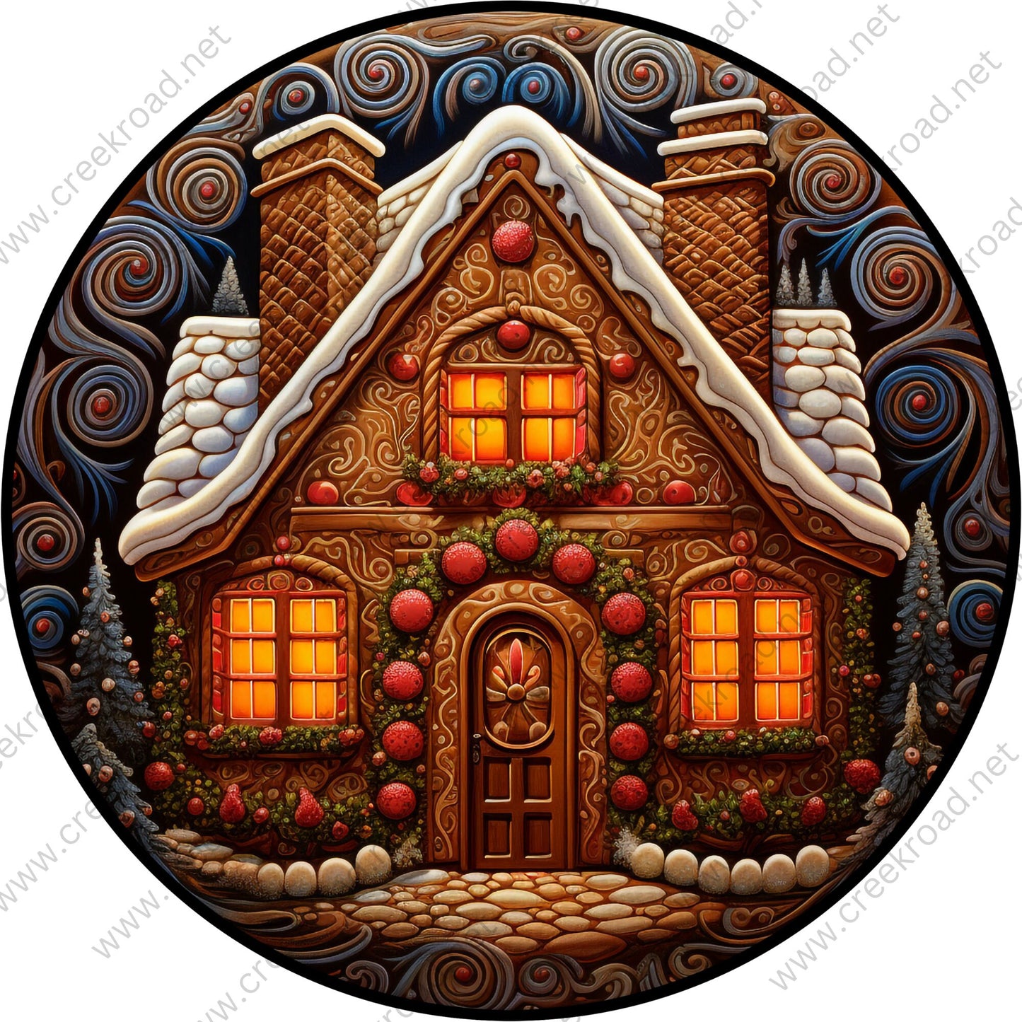 Festive Christmas Gingerbread House Gum Drop Doorway-Wreath Sign-Holiday-Sublimation-Attachment-Decor